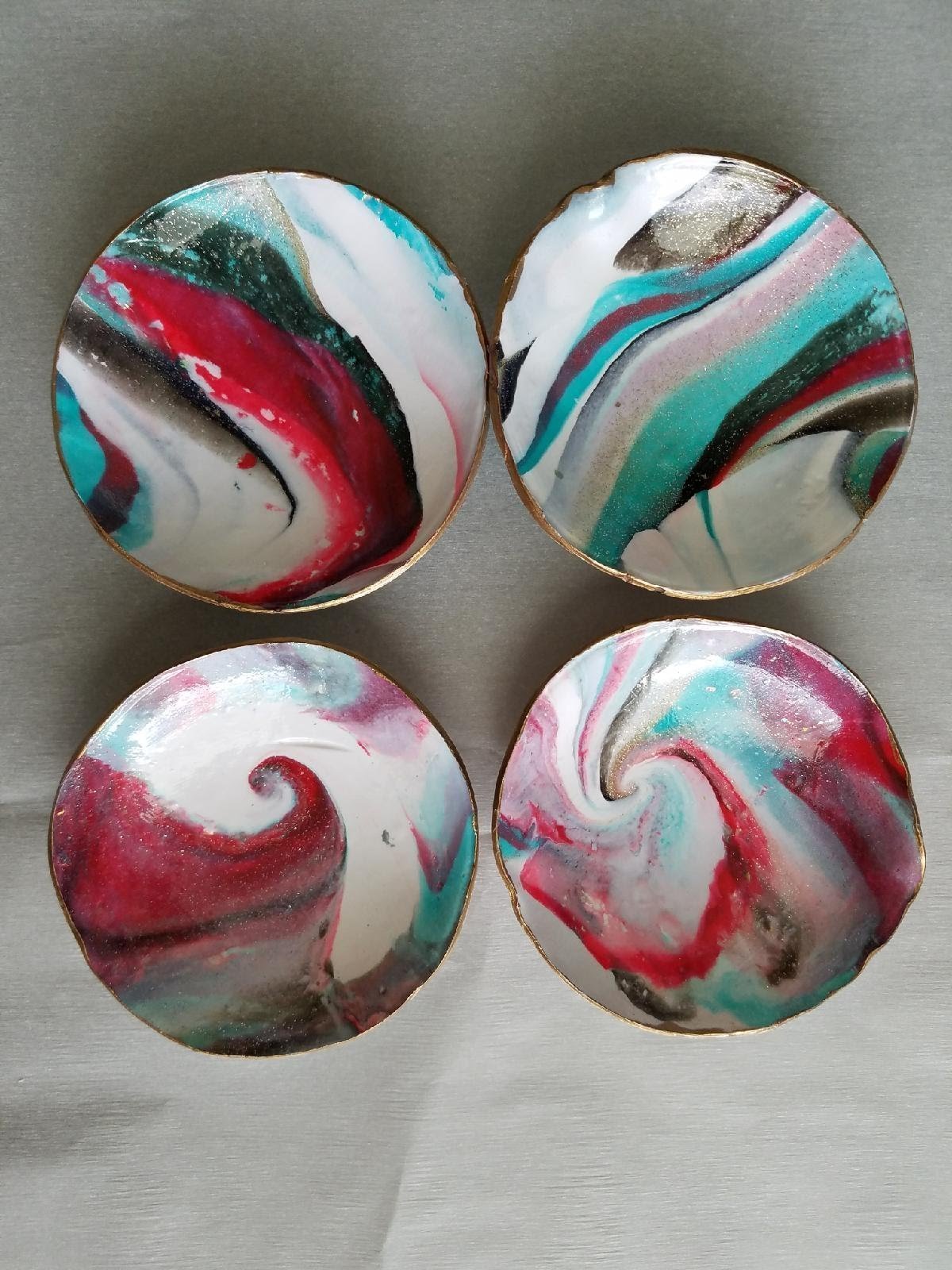 Handmade Red, Teal & Black Ceramic Trinket Bowls - Perfect for Jewelry Storage, Home Decor & Gift Giving