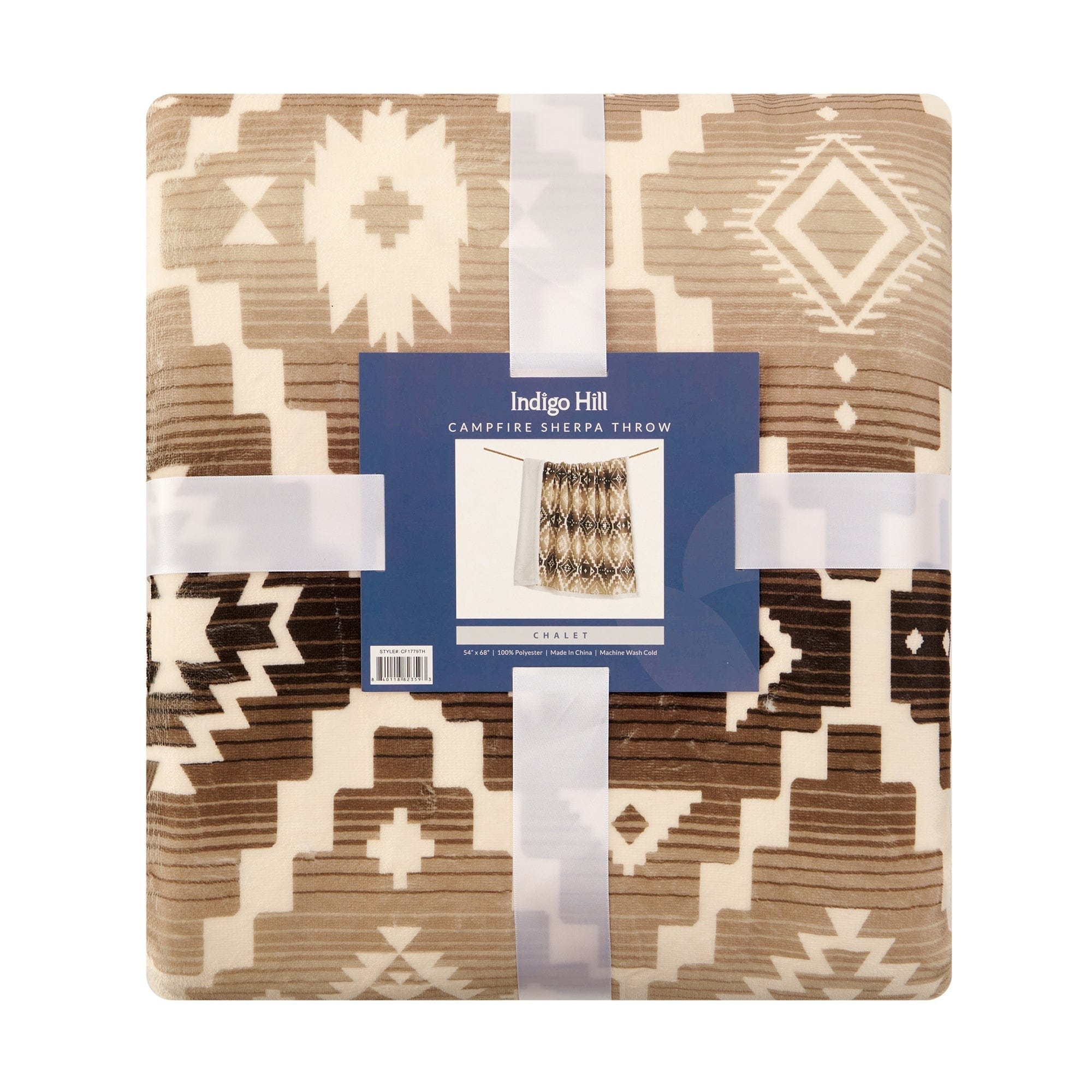Cozy Aztec Pattern Sherpa Campfire Throw Blanket - Warm & Soft Flannel Fleece for Camping, Travel, and Home Decor