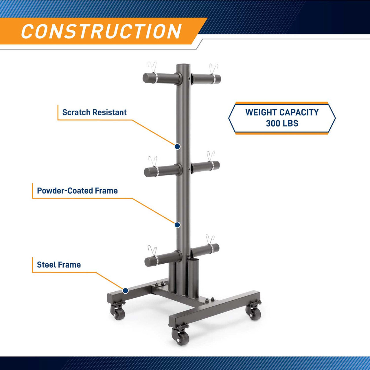 Marcy 6-Peg Olympic Weight Plate Tree & Vertical Bar Holder with Wheels - Heavy Duty Gym Equipment for Weight Storage & Organization | Perfect for Home Gym, CrossFit & Commercial Fitness Centers | PT-5856