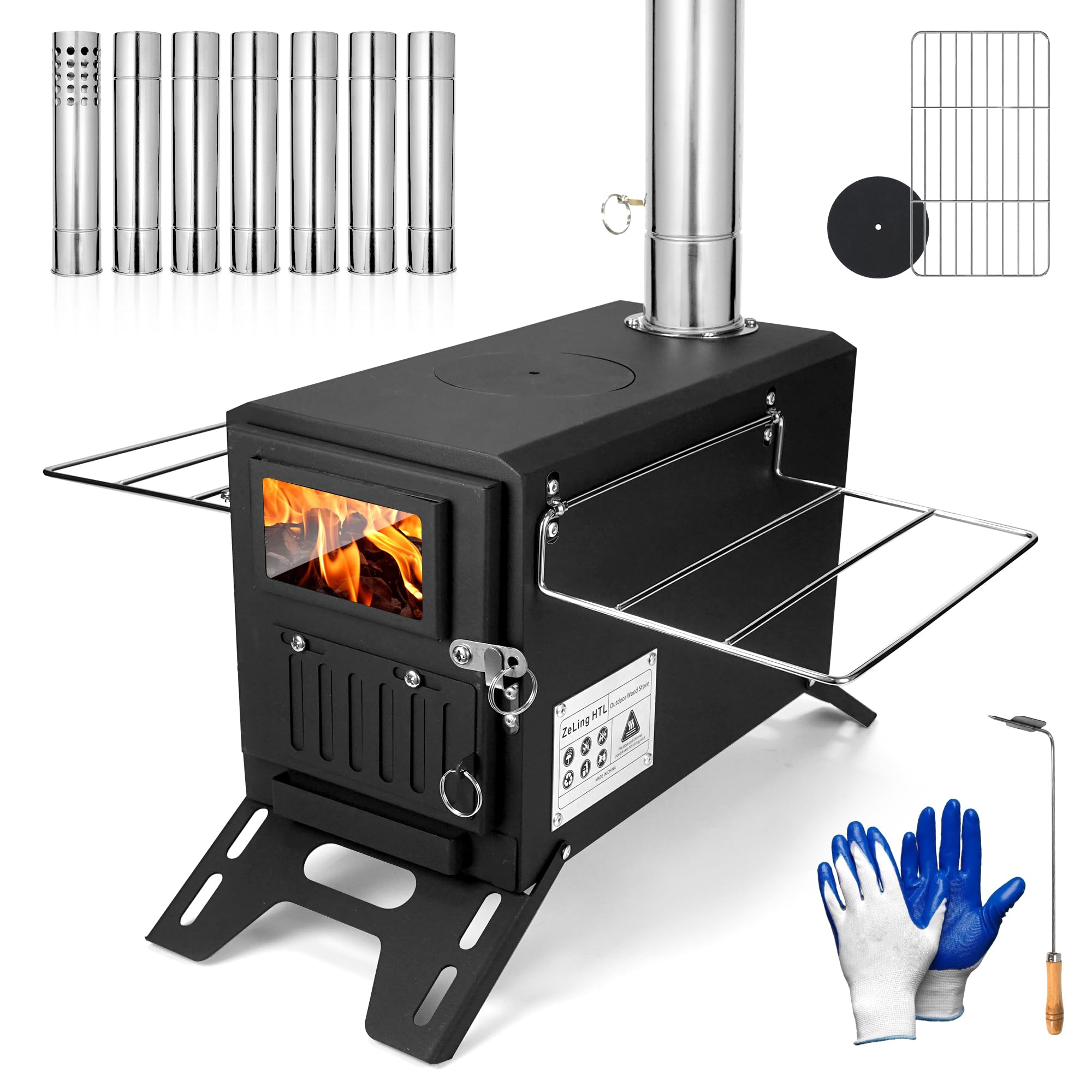 Portable Wood Burning Camping Tent Stove - Lightweight Stainless Steel Stove for Outdoor Adventures, Hiking, Hunting & Ice Fishing with Chimney Pipe - Perfect for Camping Trips, Backpacking & Winter Survival Gear
