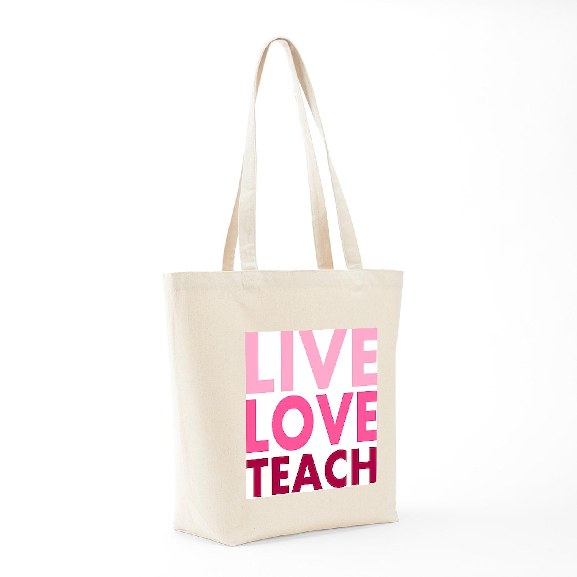 Live Love Teach Natural Canvas Tote Bag - Eco-Friendly Reusable Shopping Bag for Teachers, School, Groceries & Everyday Use