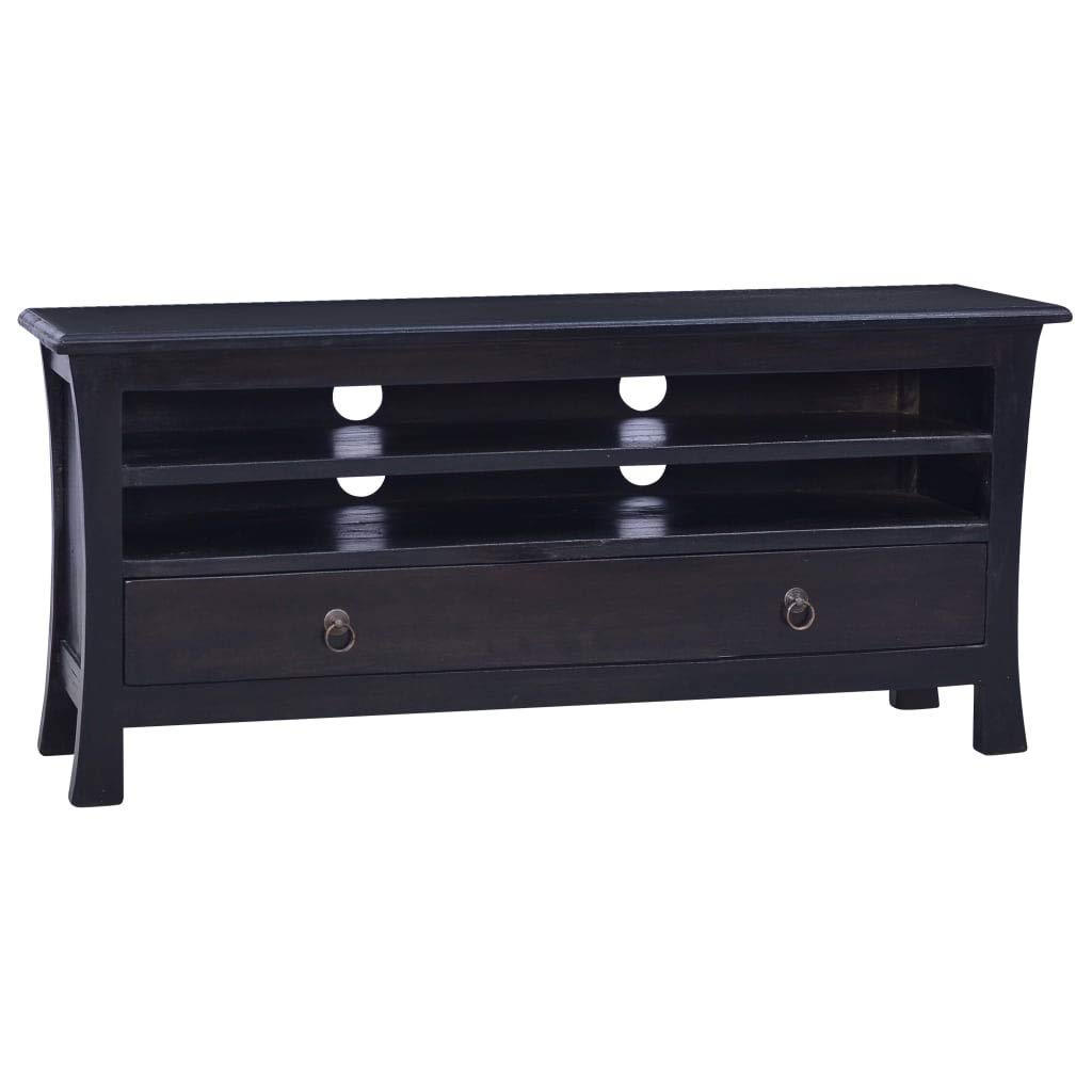 39 Inch Wooden TV Stand with Wide Drawer & Open Shelves - 3 Tier Entertainment Center Media Console for TVs up to 45 Inch (Black, 39.4