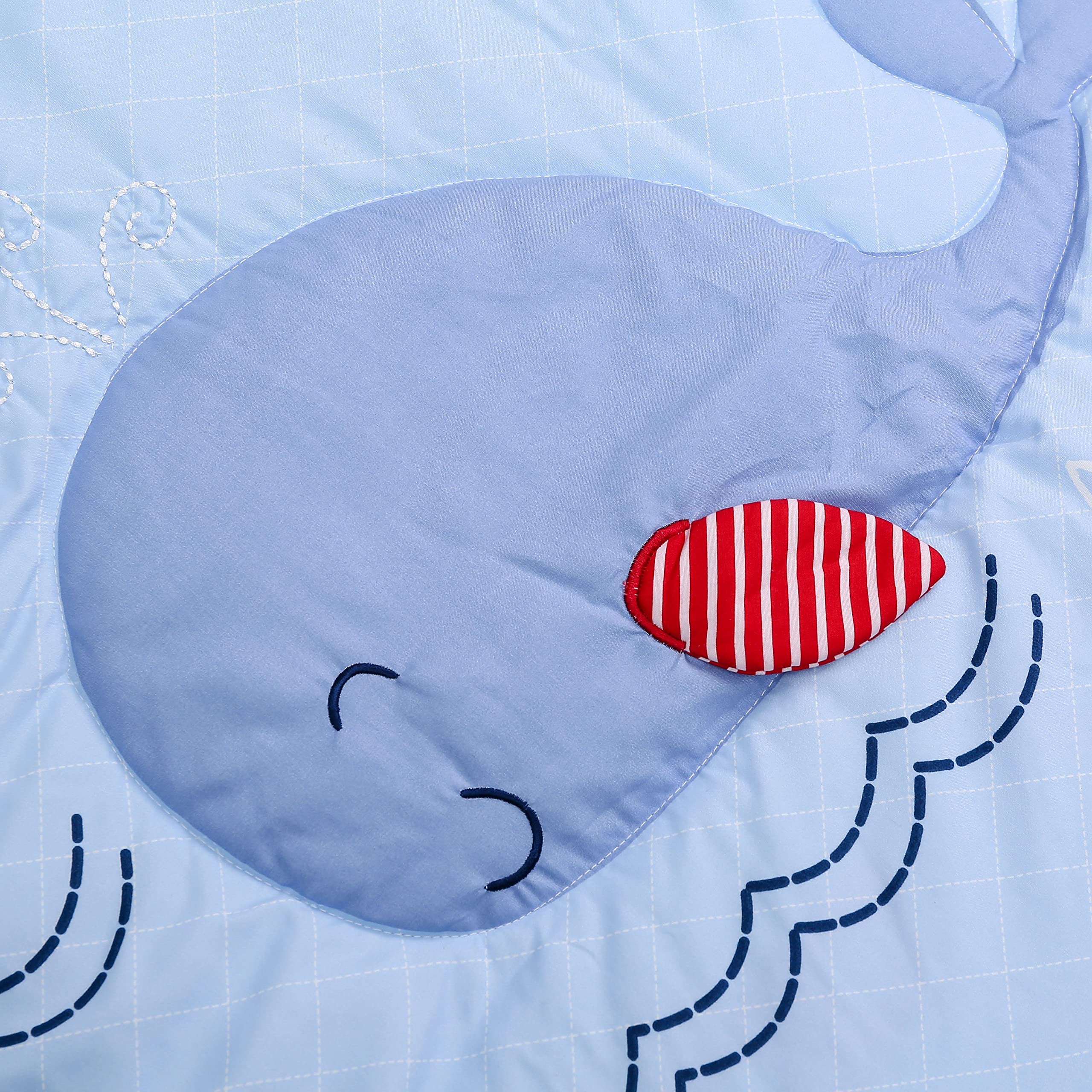 Sweet Baby Whale Crib Bedding Set for Boys - 4 Piece Nursery Set with Quilt, Sheet, Dust Ruffle & Blanket | Soft Blue Ocean Theme Baby Bedding | Perfect for Newborns, Infants & Toddlers | Ideal for Nursery Decor, Baby Showers & Gift Giving