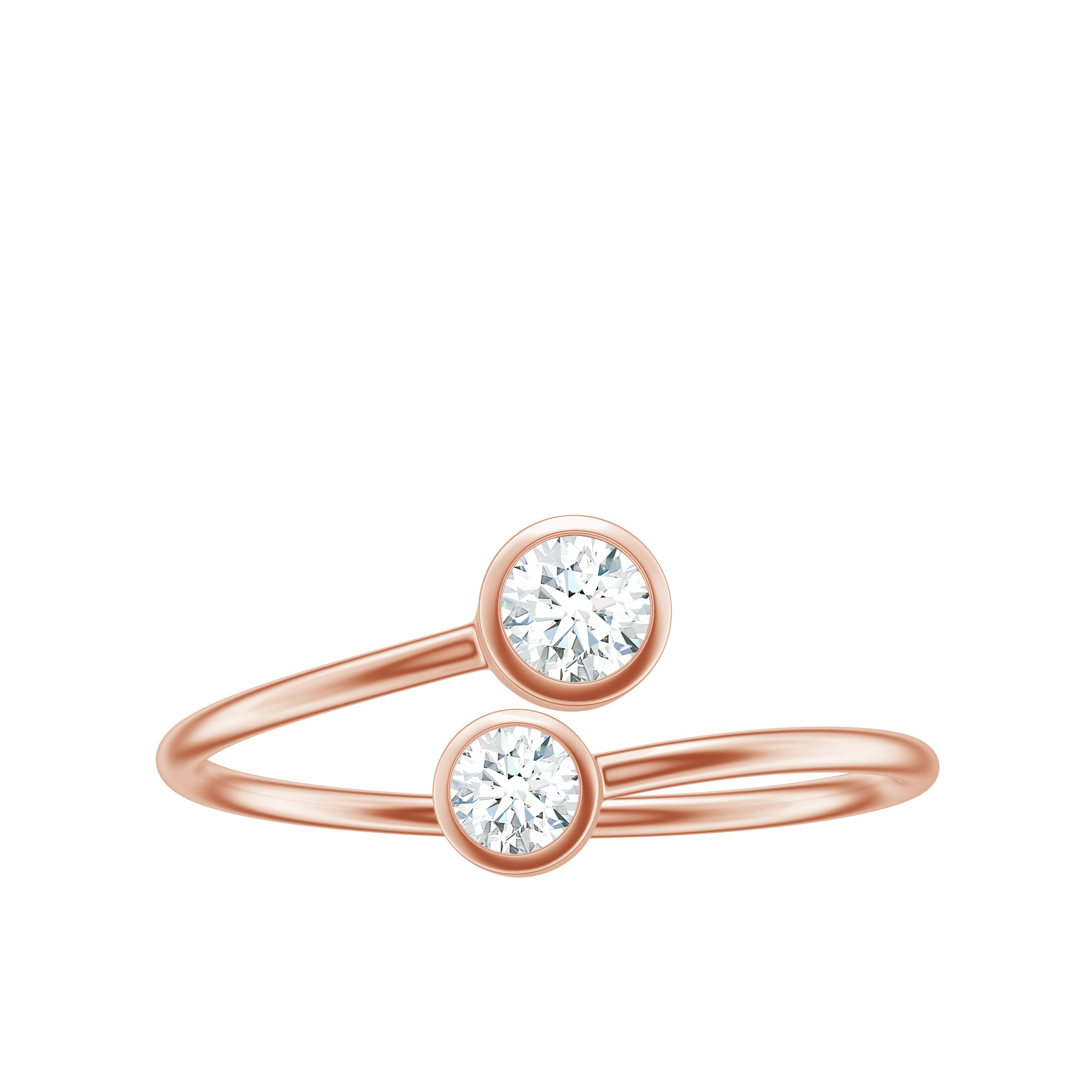1/4 CT Natural Diamond & 14K Solid Gold Two Stone Ring for Women - Real Diamond Promise Ring, Simple Bypass Engagement Jewelry - Perfect for Anniversaries, Proposals & Special Occasions