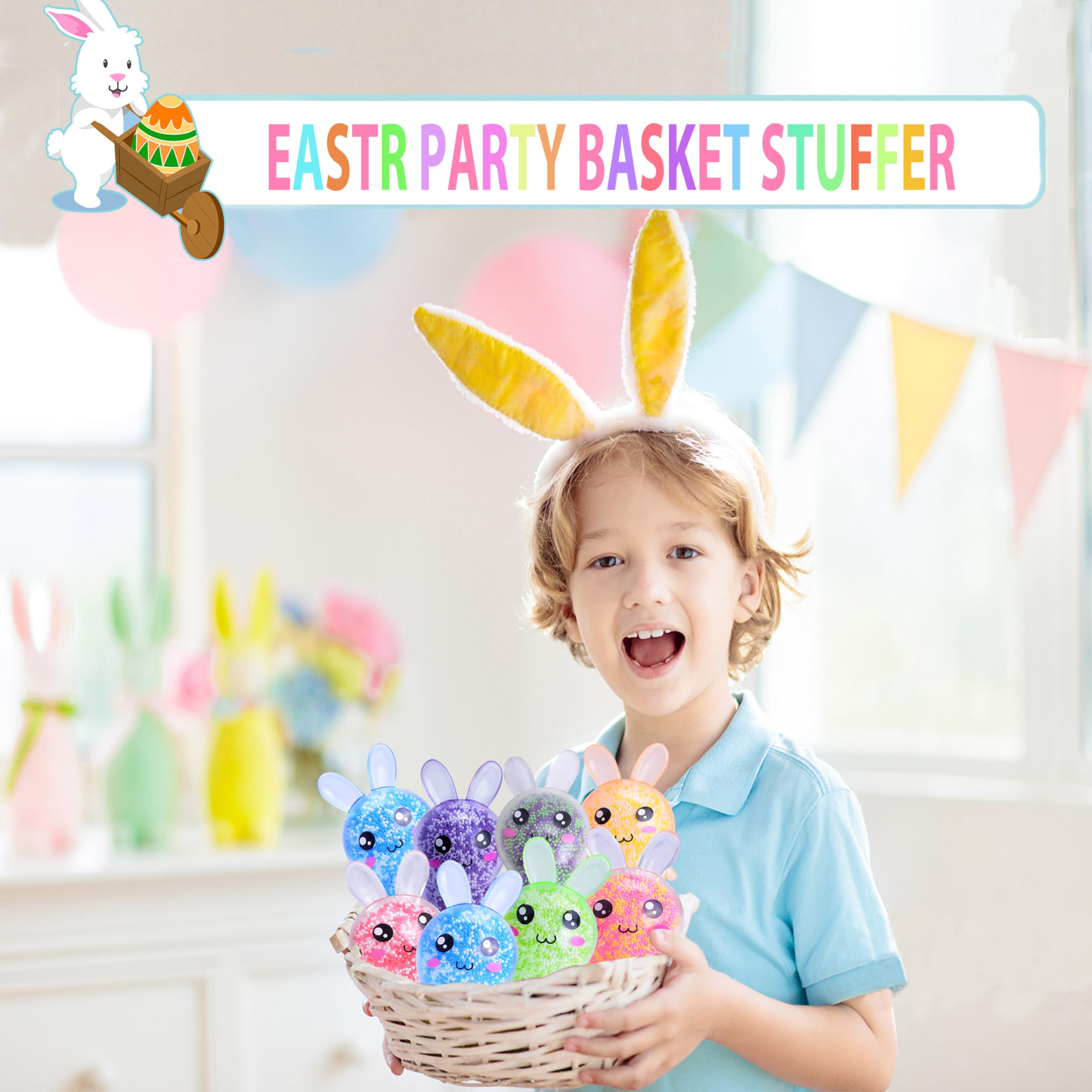 Easter Squishy Bunny Stress Balls - 8 Pack Cute Rabbit Toys for Kids, Toddlers, Teens & Adults - Easter Basket Stuffers Bulk with Gift Packaging - Perfect for Stress Relief, Party Favors & Easter Gifts
