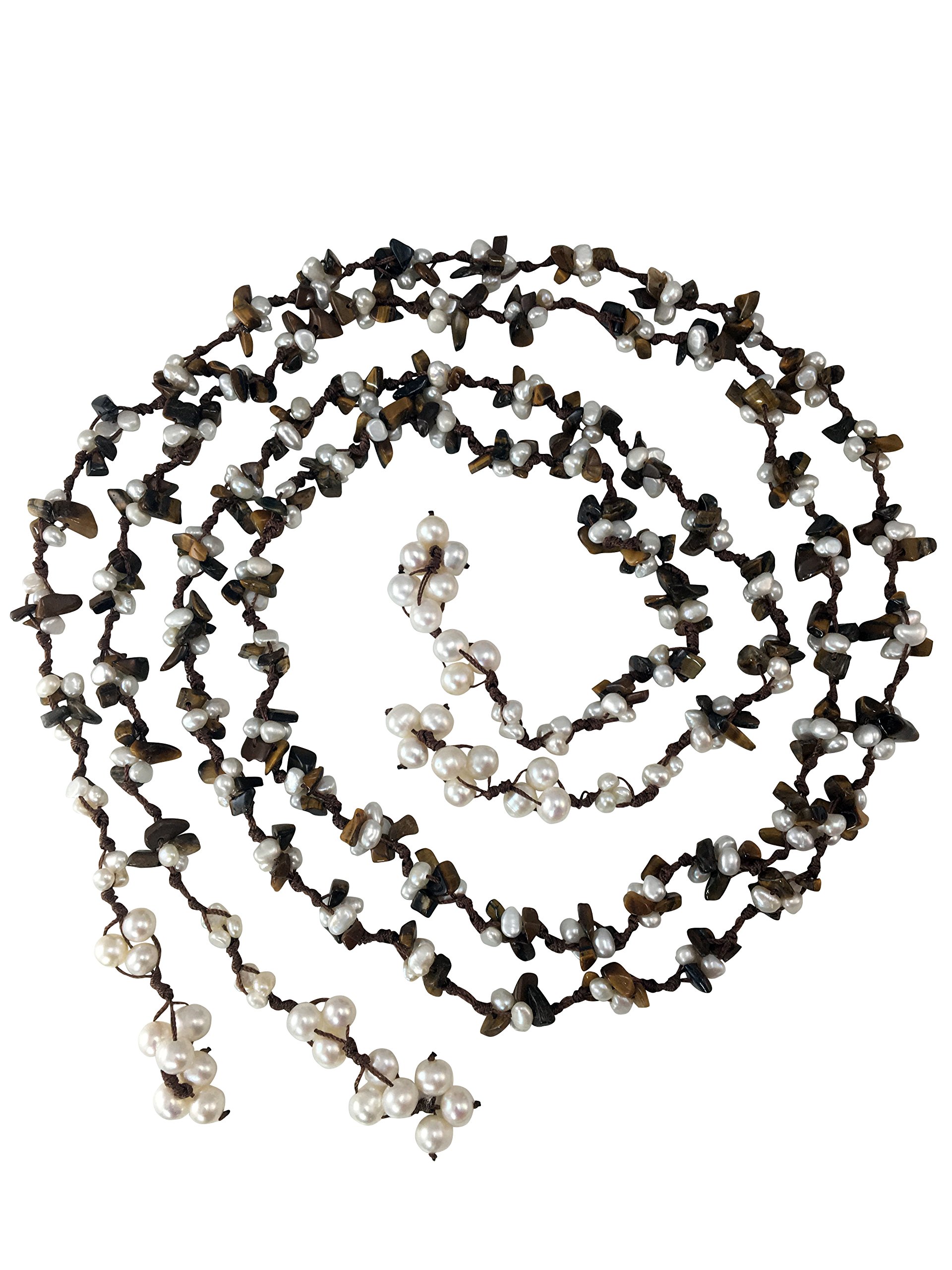HinsonGayle 2-Strand Gemstone & Genuine Freshwater Pearl Lariat Necklace - 8 Color Options for Women | Elegant Layered Jewelry for Weddings, Parties & Special Occasions