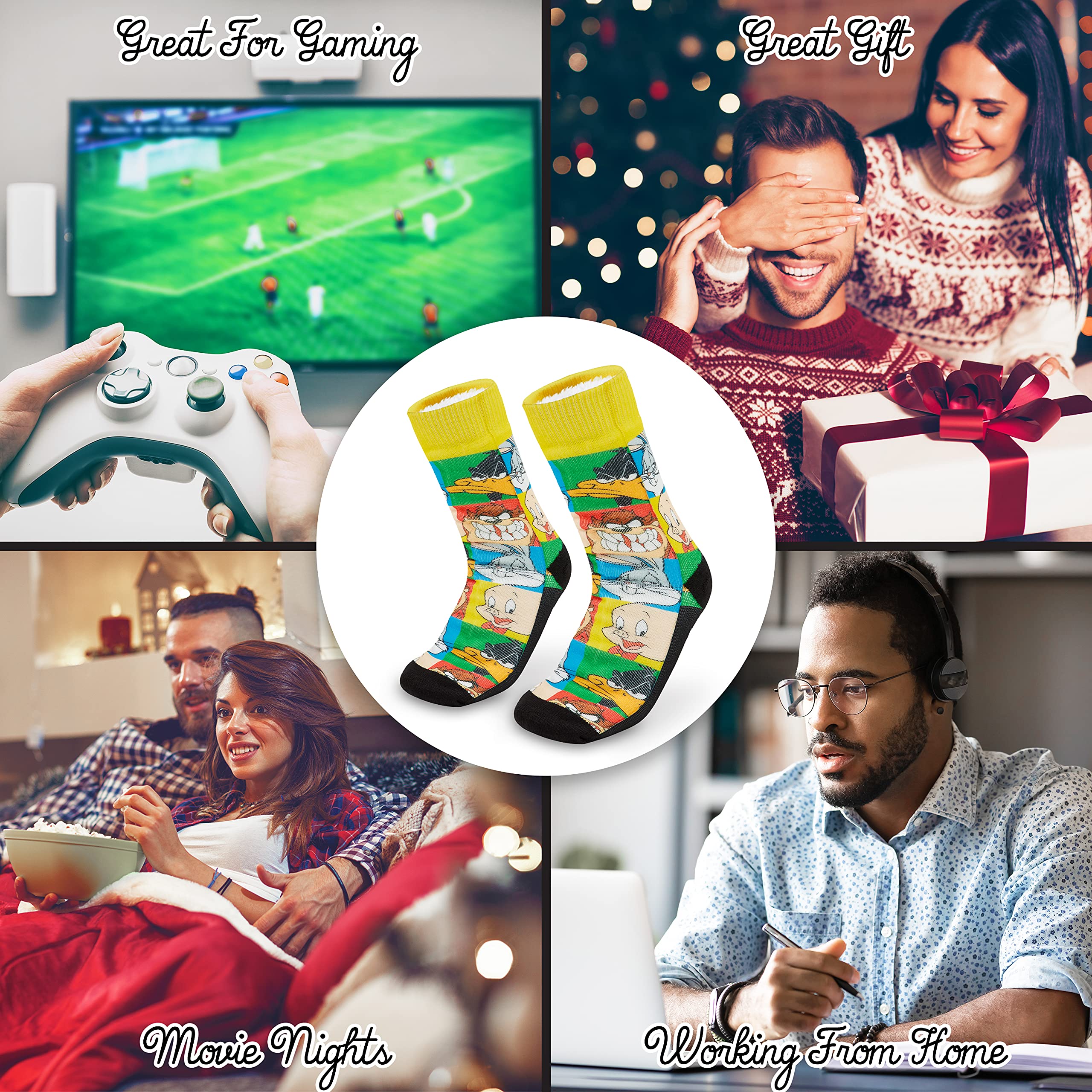 Looney Tunes Space Jam Men's Slipper Socks - Warm Non-Slip Fuzzy House Socks for Winter - Perfect Gift for Dad, Husband & Basketball Fans - Cozy Home & Lounge Wear