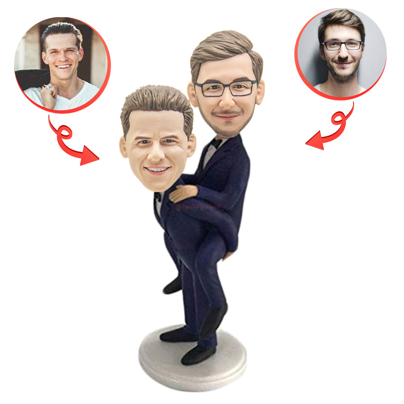 Custom Same-Sex Couple Bobblehead - Personalized Male Couple Figurine - Unique Anniversary, Wedding & Valentine's Gift for Gay Couples - Perfect for Home Decor, Office Display & Special Occasions
