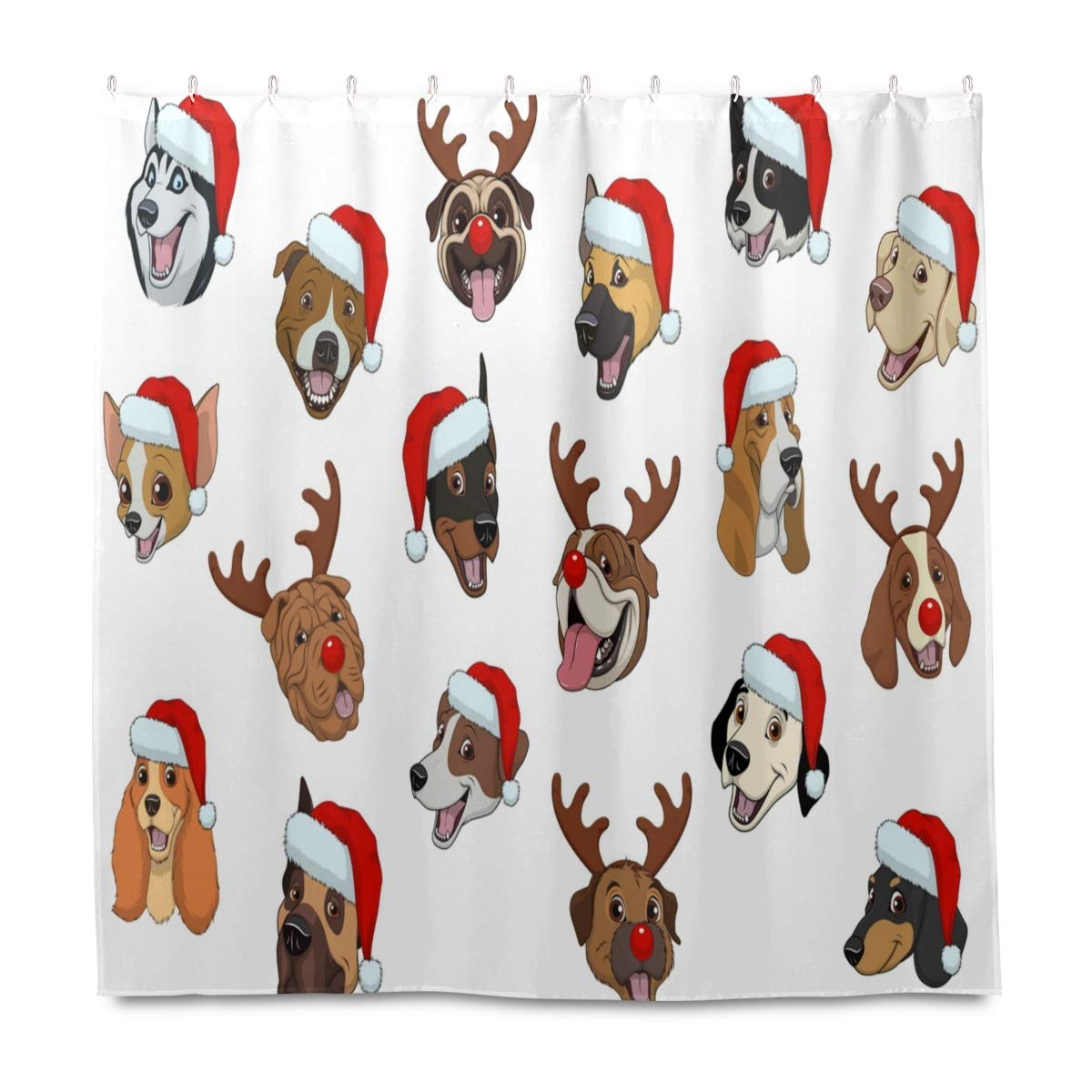 Funny Purebred Dogs Christmas Bath Shower Curtain 72x72 Inches with Hooks - Holiday Bathroom Decor for Athletic Club, Home, and Christmas Party Decoration