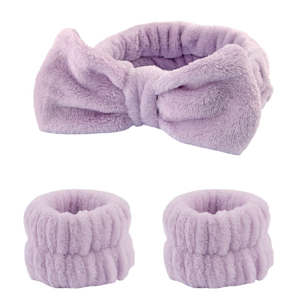 Women's Spa Headband & Wristband Set - Soft Purple Face Washing Headband for Skincare, Makeup & Hair Care - Perfect for Facial Cleansing, Beauty Routines & At-Home Spa Days
