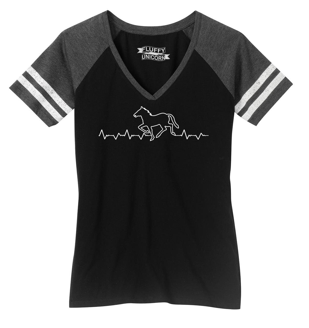 Funny Horse Lover Graphic Tee for Women - Cute Heartbeat Horse Print V-Neck T-Shirt | Perfect for Equestrian Events, Casual Wear & Gift for Horse Enthusiasts