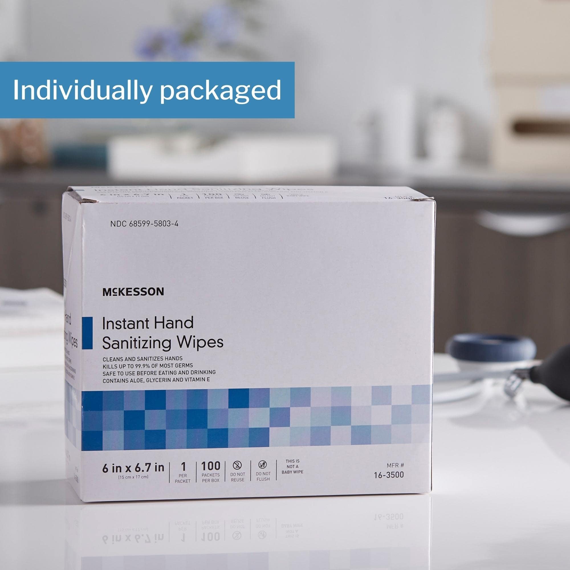 McKesson Alcohol Hand Sanitizing Wipes Bulk Pack [1000 Count] - Aloe Vera & Vitamin E Sanitizing Wipes, Individually Wrapped for Travel, Office, School, and Home Use - Kills 99.9% Germs