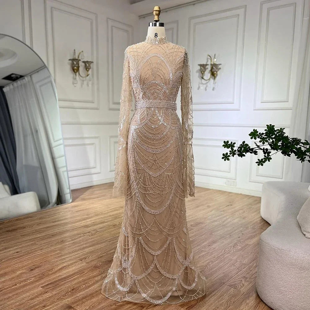 Luxury Black Muslim Beaded Mermaid Evening Gown for Women - Elegant Dubai Style Wedding & Party Dress 2025 (LA72512) - Perfect for Formal Events, Galas & Special Occasions