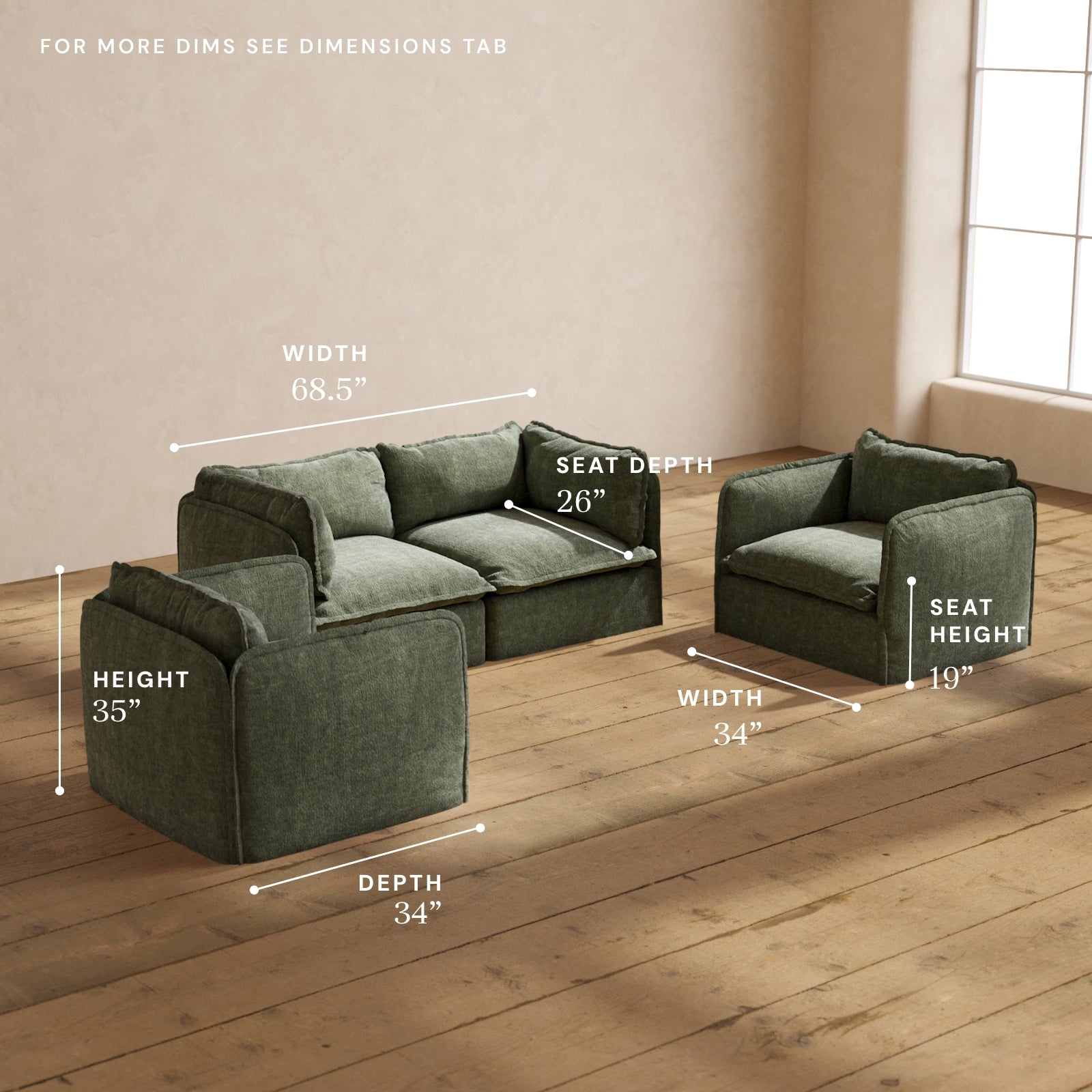 Modular Performance 2 Seater Sofa with Armchair Set in Willow Fabric - Premium Blend for Living Room & Lounge | Comfortable Modern Sectional for Small Spaces & Apartments