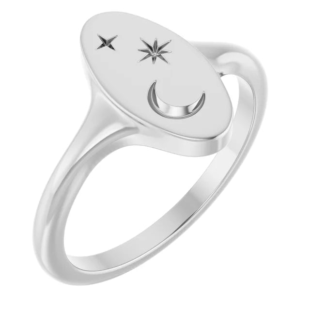 Moon & Star Signet Ring - Elegant Celestial Jewelry for Women & Men - Perfect for Gifts, Weddings & Everyday Wear