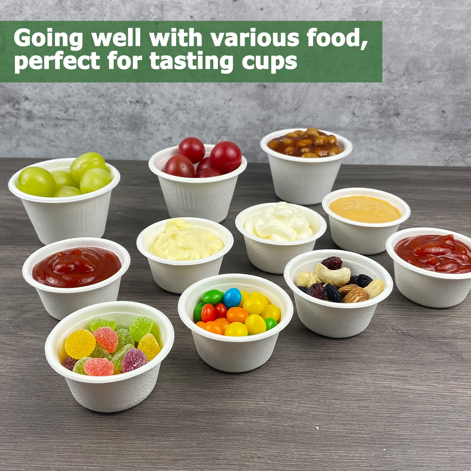 Eco-Friendly 4 oz Disposable Bagasse Fiber Souffle Cups - 100% Natural Biodegradable & Compostable Condiment Cups (100-Pack, White) - Perfect for Parties, Catering, and Food Tasting Events