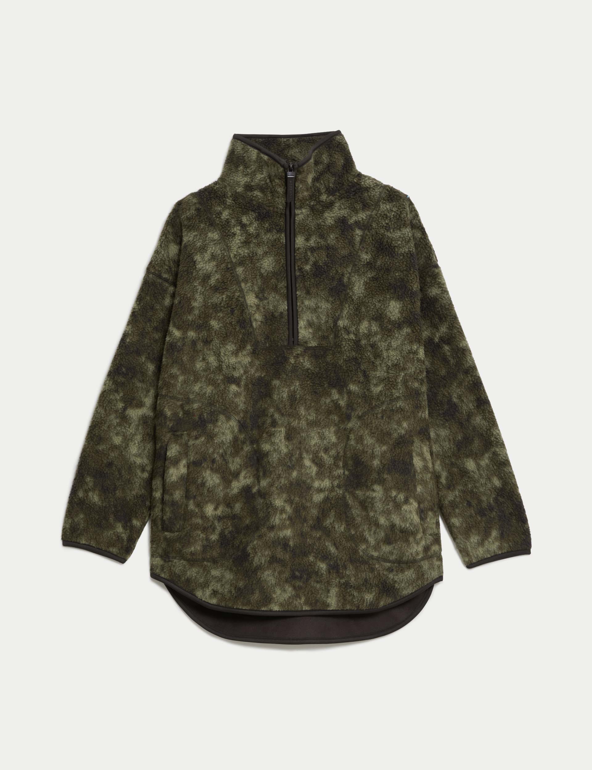 Borg Half Zip Longline Fleece Jacket for Men & Women | Warm Winter Outdoor Pullover | Hiking, Camping & Casual Wear in Khaki Mix