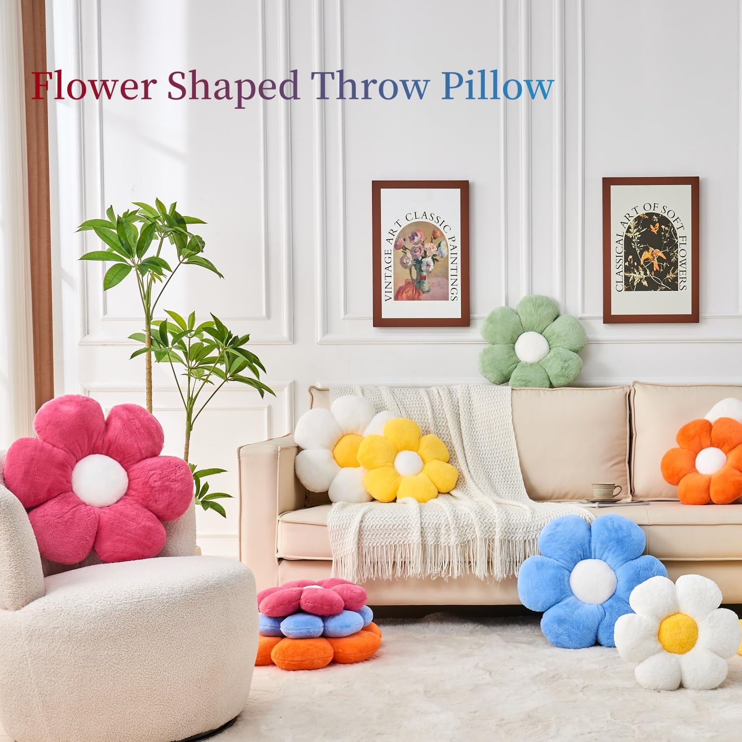 15.7 Inch Daisy Flower Shaped Throw Pillow - Green Decorative Floor Cushion for Sofa, Couch & Bed | Soft Home Decor Accent Pillow for Living Room, Nursery & Outdoor Use