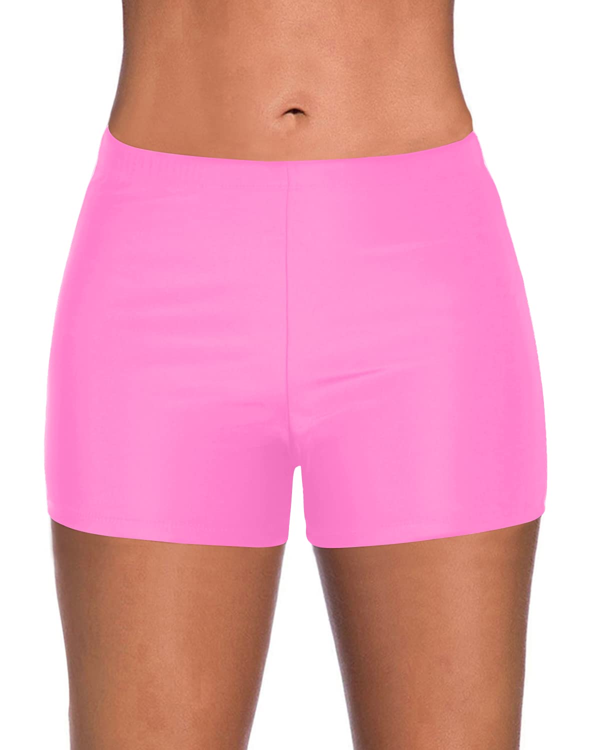 Yonique Women's High Waisted Swim Shorts - Solid Color Tankini Bottoms, Quick Dry Bathing Suit for Beach, Pool & Water Sports