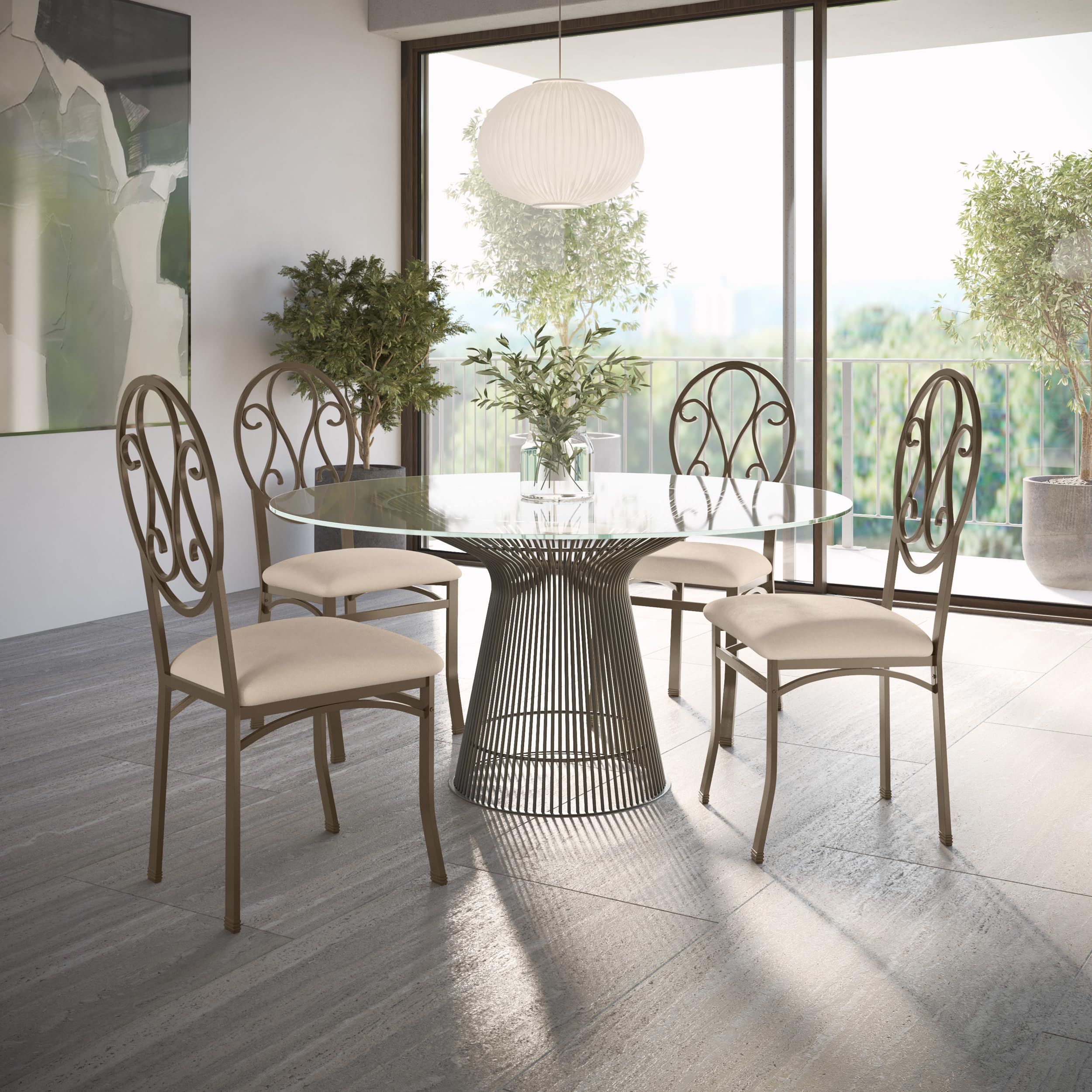 SEI Furniture Lucianna Dining Chairs Set of 4 - Dark Brown Wood Frame with Beige Suede Upholstered Seats - Modern Kitchen & Dining Room Furniture for Home Decor