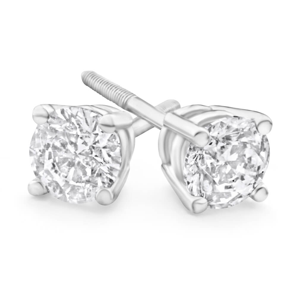 18K White Gold Screwback Stud Earrings with 1 Carat Diamonds - Elegant Jewelry for Weddings, Parties & Special Occasions