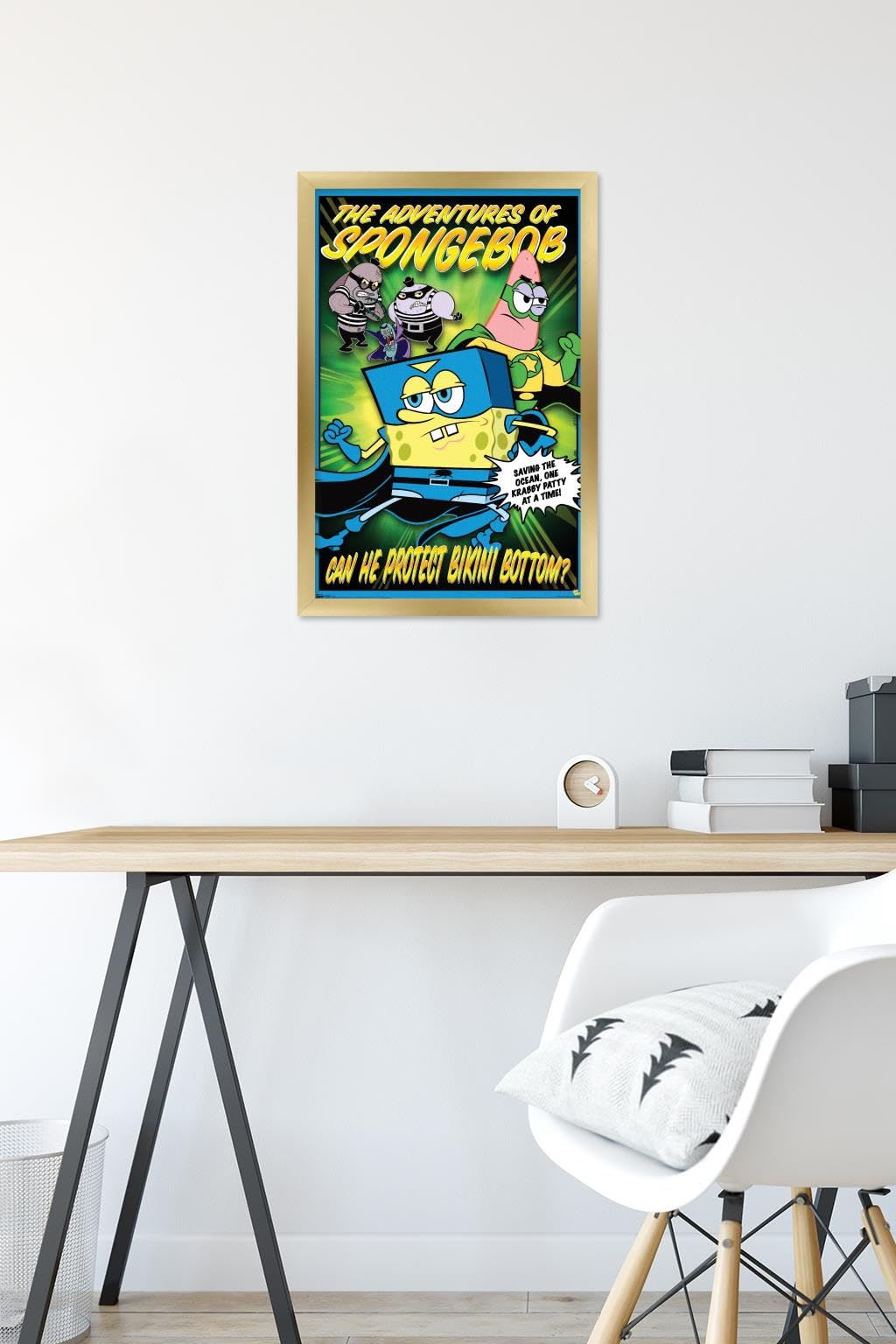 Trends International Nickelodeon SpongeBob SquarePants Funny Wall Poster - 14.725 x 22.375 Inches Gold Framed Art Print - Perfect for Kids' Room Decor, Office & Game Room Wall Art