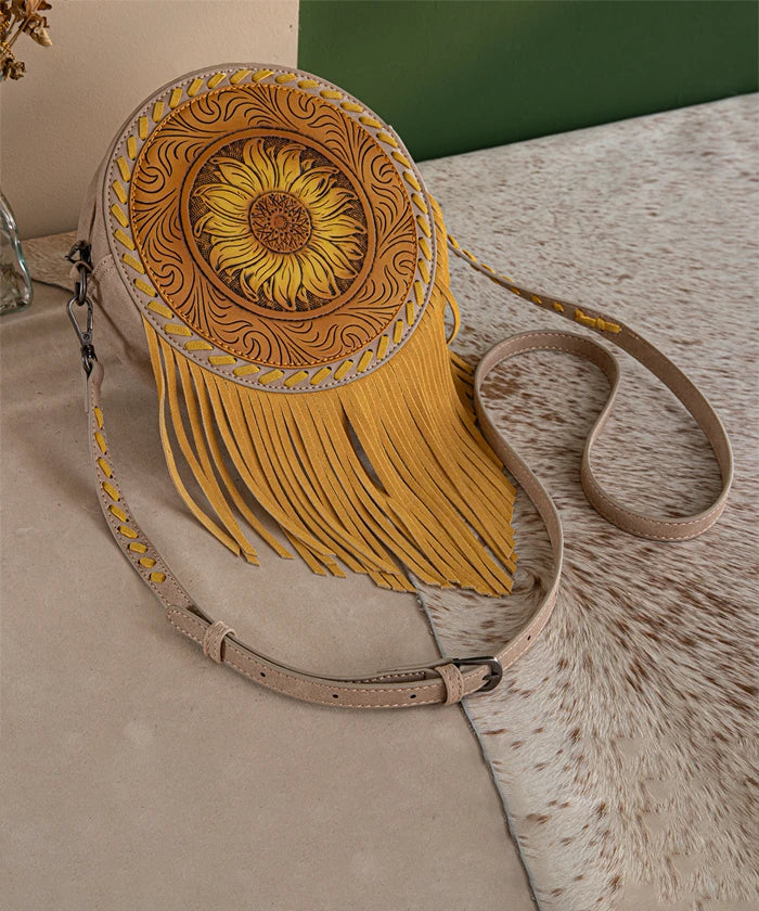 Montana West Sunflower Circle Fringe Crossbody Purse for Women - Stylish Boho Handbag with Adjustable Strap, Perfect for Daily Use, Shopping & Travel