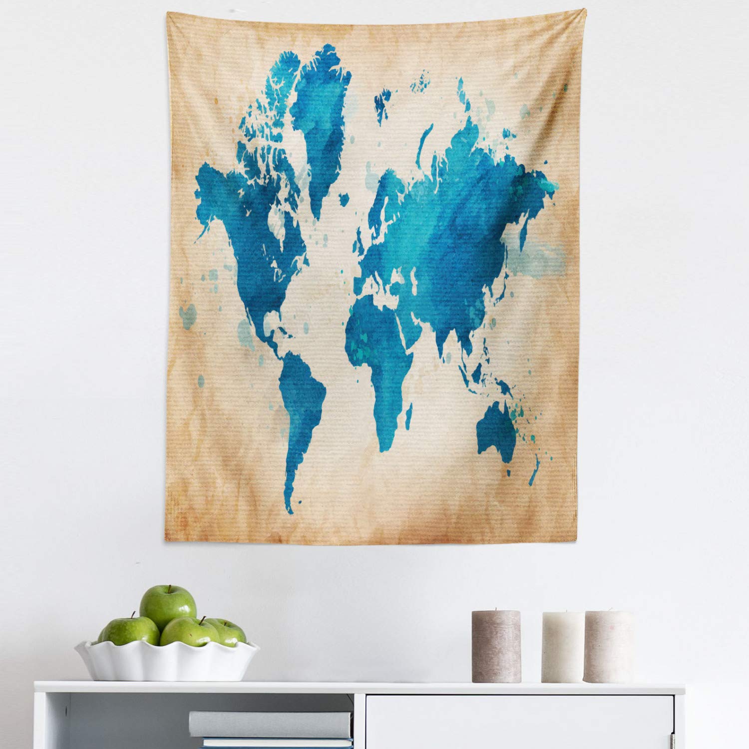 Vintage World Map Tapestry - Ambesonne Watercolor Brushstroke Wall Art Decor for Bedroom, Living Room & Dorm | 23