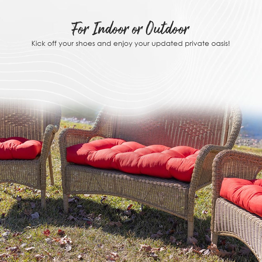 RSH DECOR: 3-Piece Wicker Tufted Cushion Set for Outdoor Furniture - Waterproof & Fade-Resistant Spun Fabric in Colsen Noir - Perfect for Patio Loveseats, U-Shaped Sectionals & Large Wicker Sets