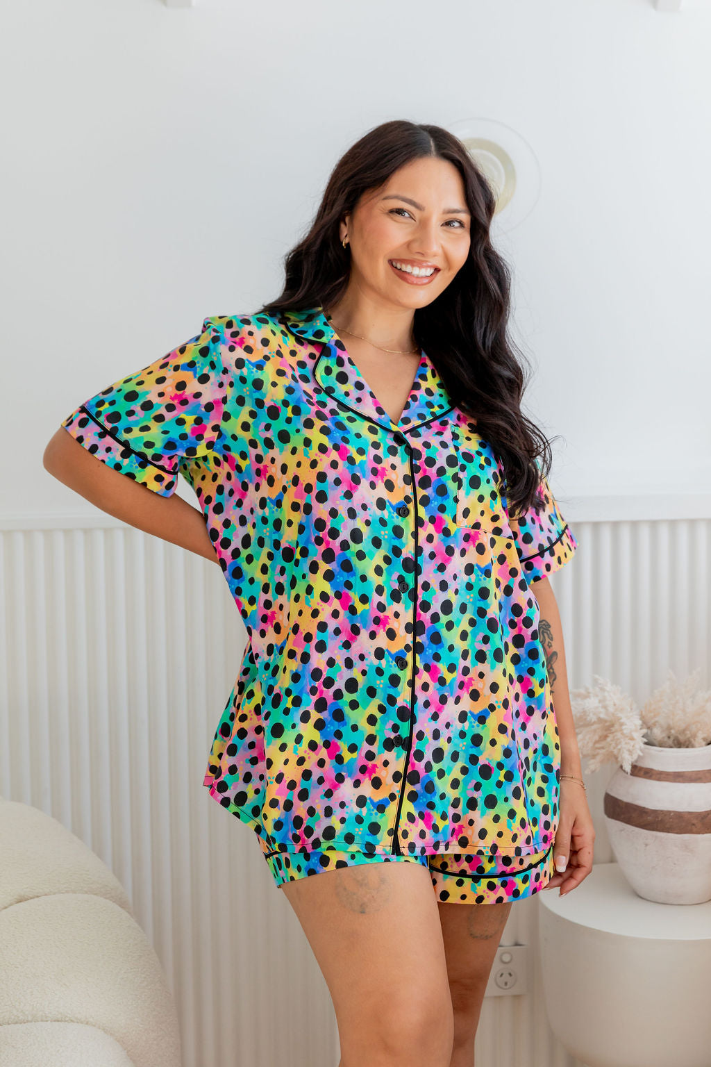 Kasey Rainbow Sundown SS Shirt & Short Sleepwear Set - Cheetah Print Pajamas for Women | Cozy Lounge Wear for Sleepovers & Relaxing at Home