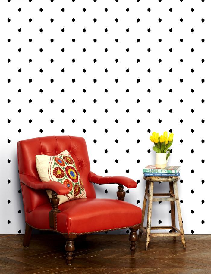 Wallshoppe Medina Dot Wallpaper - White & Black Peel and Stick Removable Wallpaper for Bedroom, Living Room, or Office Decor