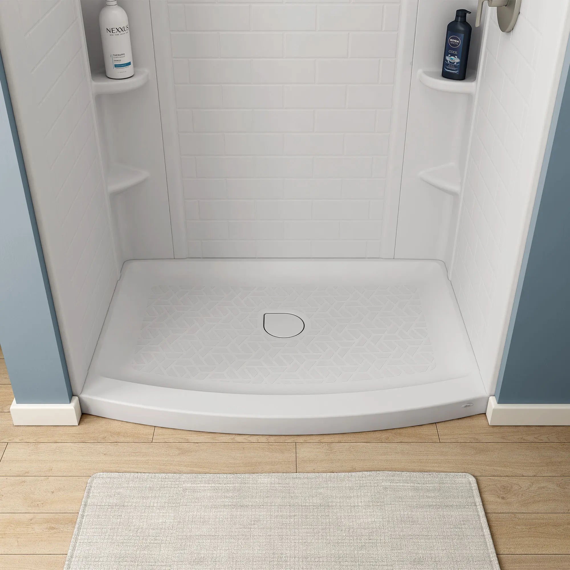 48x30 Inch White Curved Shower Base with Center Drain - Non-Slip Bathroom Floor Pan for Walk-In Showers - Perfect for Modern Home & Spa Renovations