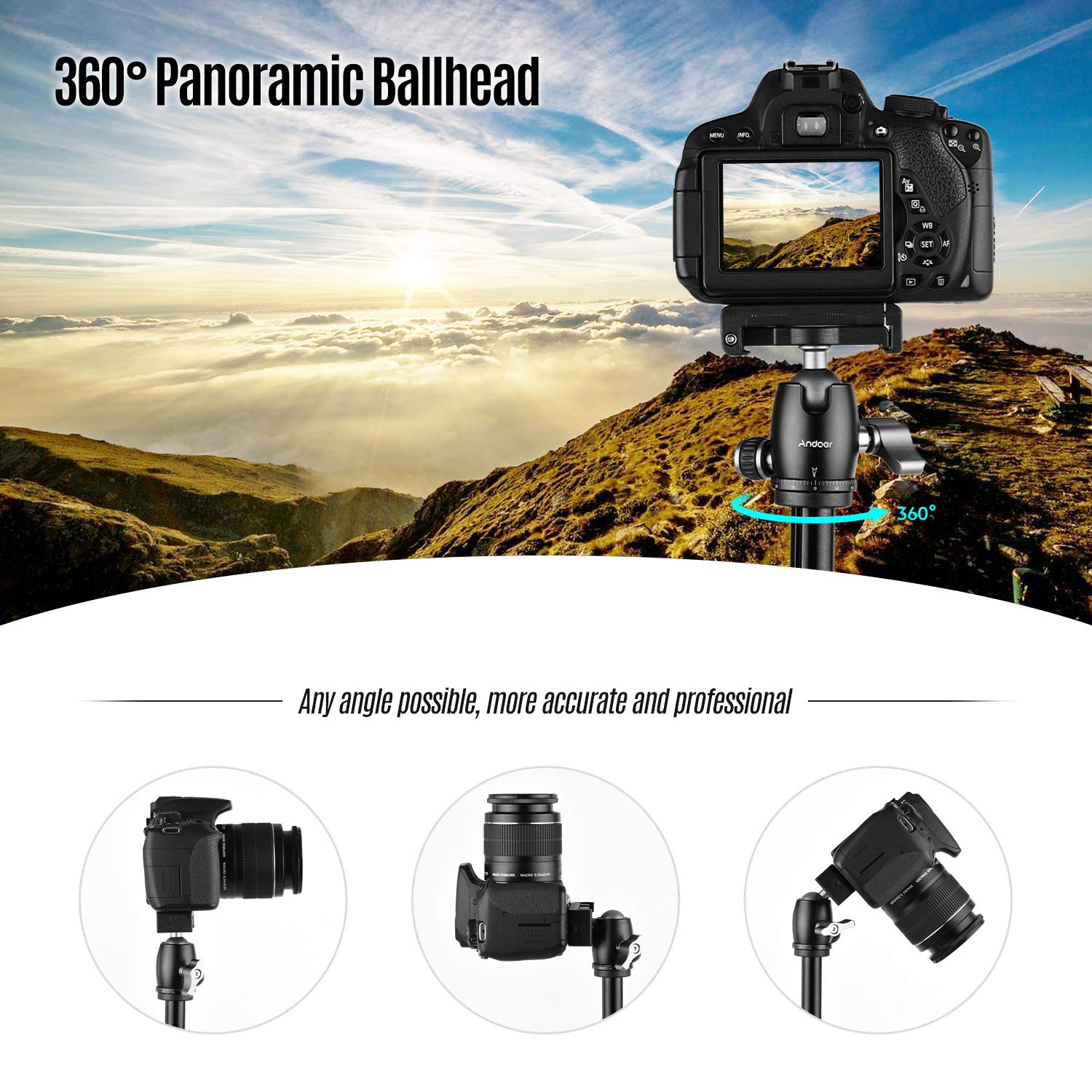 Professional HUIOP Q160H Portable Camera Tripod with 360° Ball Head - Lightweight Travel Tripod for DSLR, Smartphones & Action Cameras | Includes Phone Holder & Remote | Perfect for Vlogging, Photography & Outdoor Adventures