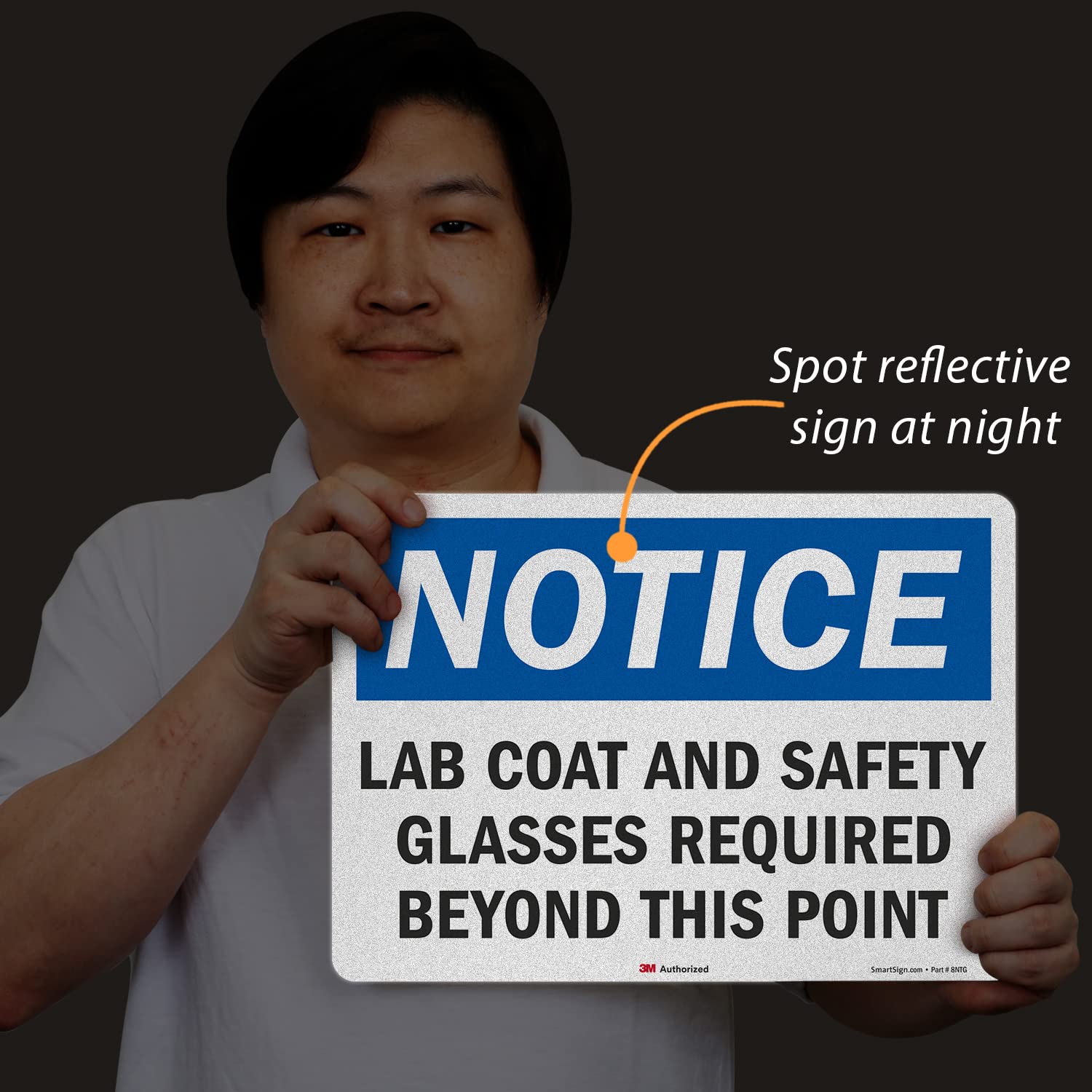 SmartSign 10 x 14 Inch OSHA Safety Sign - 'Lab Coat & Safety Glasses Required Beyond This Point' - Durable 5.5 Mil Laminated Vinyl with 3M Reflective Material - Blue, Black & White - Perfect for Laboratories, Hospitals & Industrial Workplaces - Ideal for Lab Safety, Hazard Zones & Workplace Compliance - Essential for Chemical Labs, Research Facilities & Manufacturing Plants
