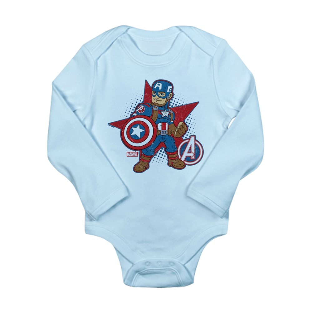 Captain America Long Sleeve Infant Baby Bodysuit - Marvel Superhero Costume for Boys & Girls - Soft Cotton Onesie for Newborns & Toddlers - Perfect for Halloween, Cosplay & Birthday Parties