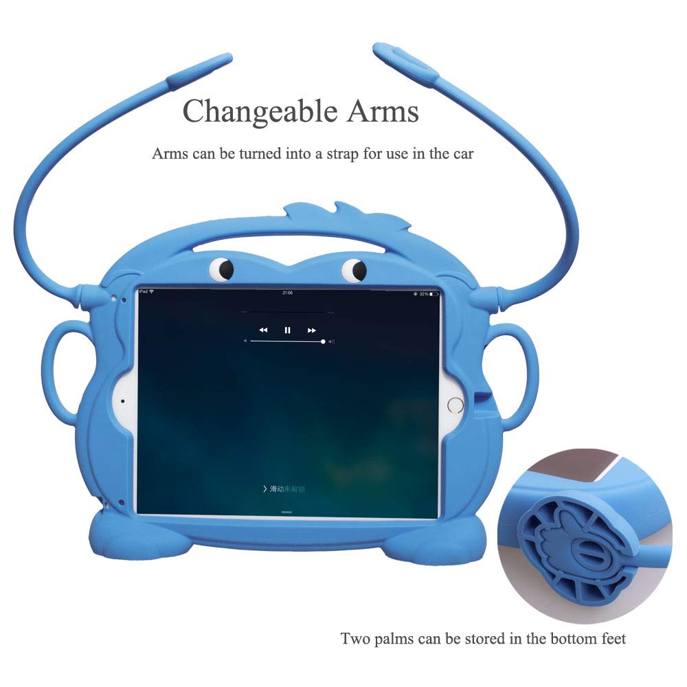 Shockproof Silicone iPad Case for Kids - Double-Faced Monkey Series Protective Cover Compatible with iPad Pro 9.7/Air/Air2/5th/6th Gen (2017/2018 Models) - Blue | Perfect for School, Travel & Home Use by Children