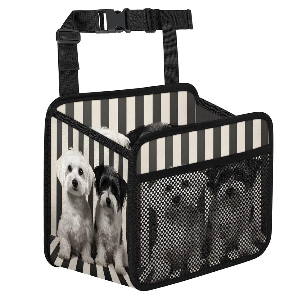 Premium PU Leather Foldable Backseat Car Organizer with Puppy Dog Stripe - Hanging Storage Bag for Car Accessories | Perfect for Road Trips, Family Travel & Pet Owners