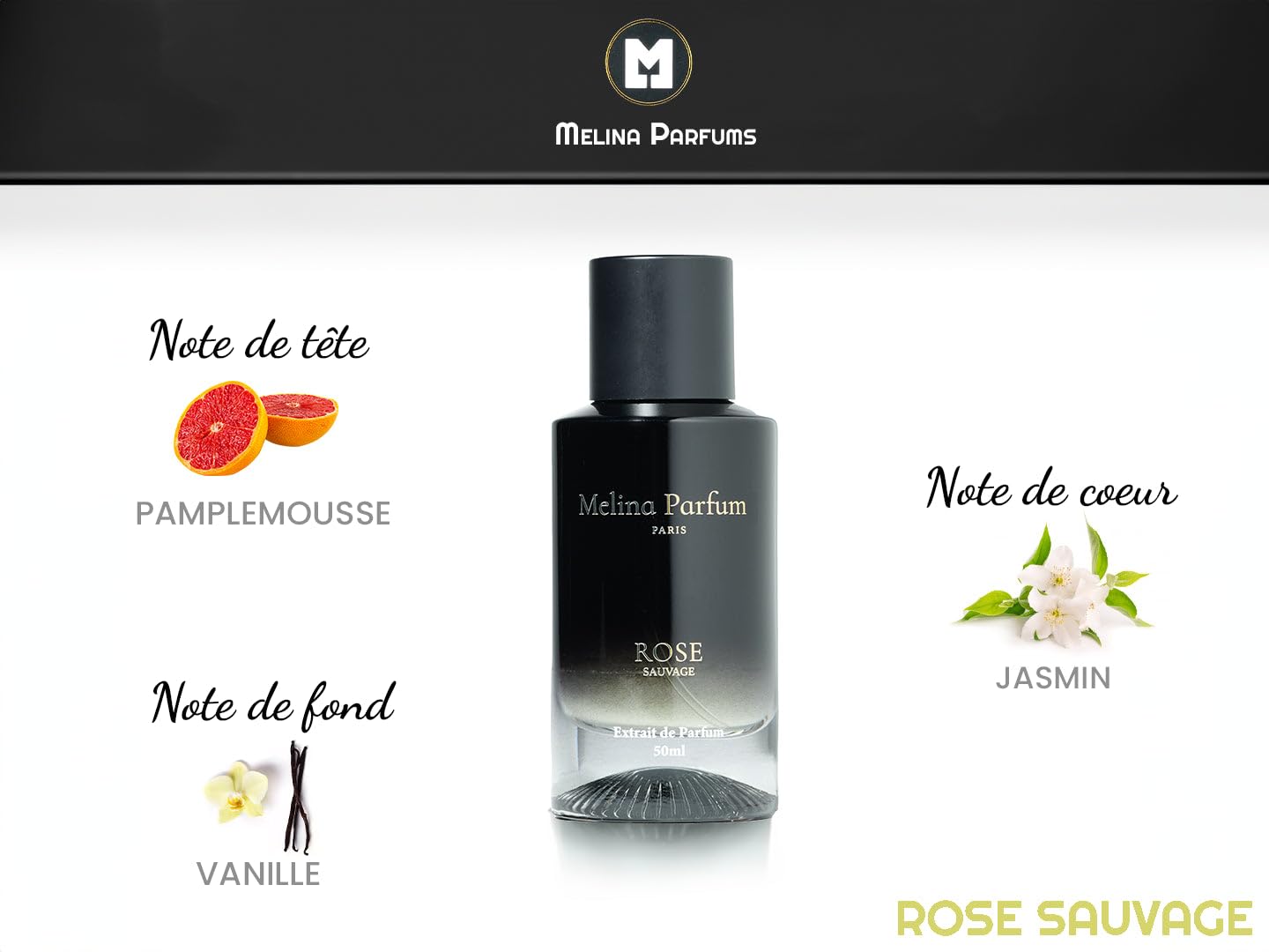 Melina Parfums Rose Sauvage Extrait de Parfum for Women, 50ml Luxury Floral Fragrance - Perfect for Date Nights, Special Occasions & Everyday Elegance