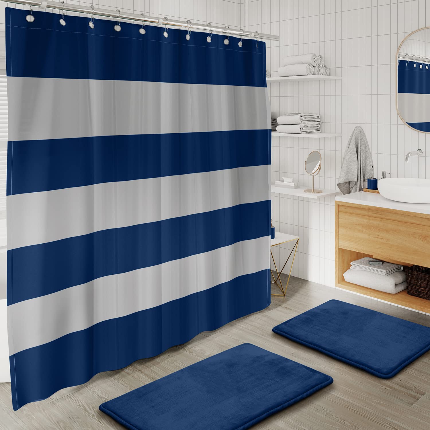 Clara Clark 23PC Navy Bathroom Set with Shower Curtain & Rugs - Perfect for Modern Bathrooms
