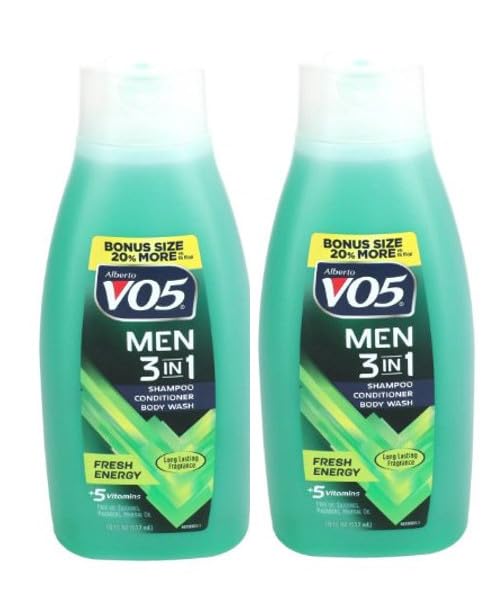 VO5 Men's 3-in-1 Fresh Energy Shampoo, Conditioner & Body Wash - 18oz (2 Pack) | Refreshing Shower Gel for Men with Invigorating Scent | Perfect for Gym, Travel & Daily Use