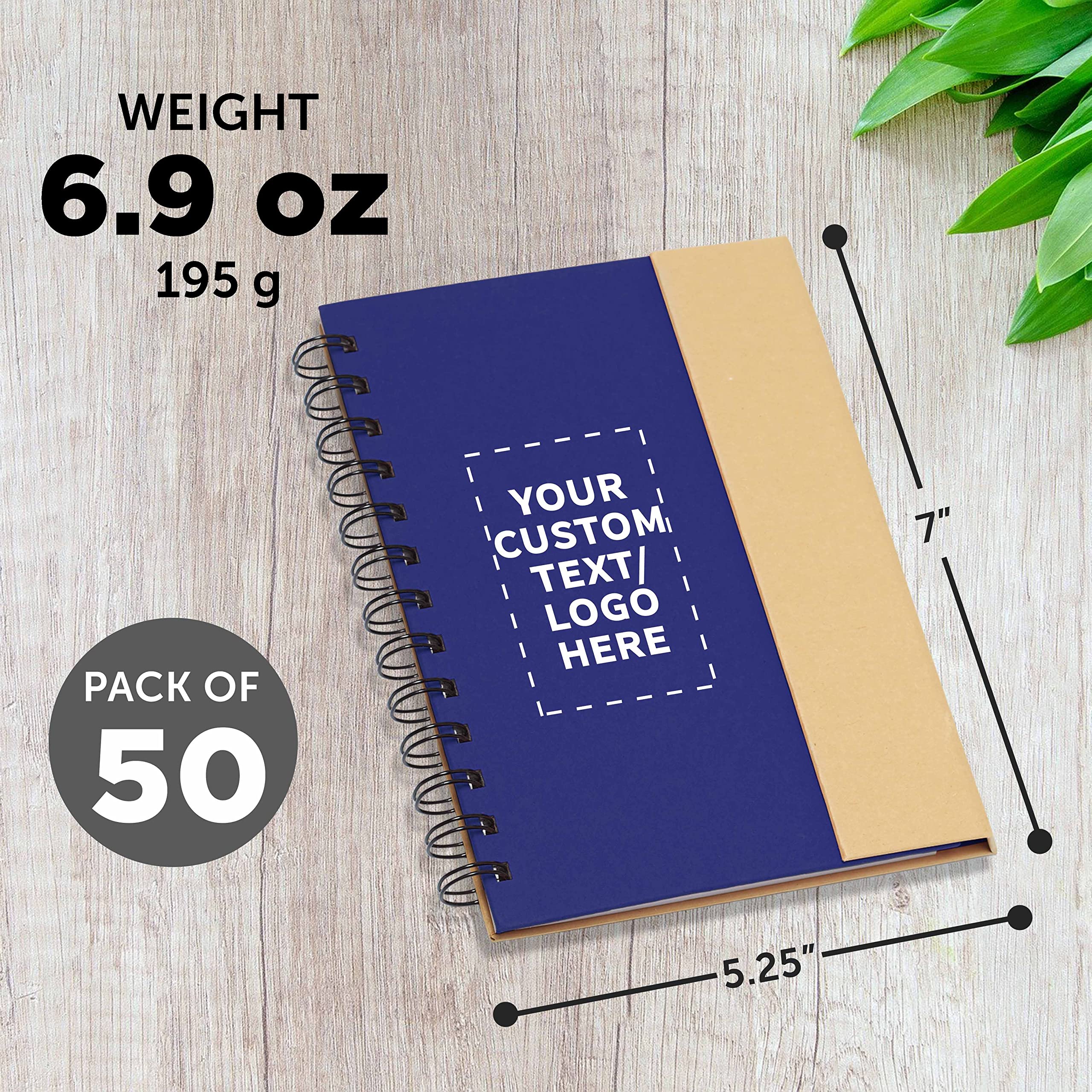 Custom Eco-Friendly Spiral Notebooks with Pens - Set of 50 Personalized Bulk Pack for School, Office & Home - Blue | Ideal for Students, Professionals & Gifts