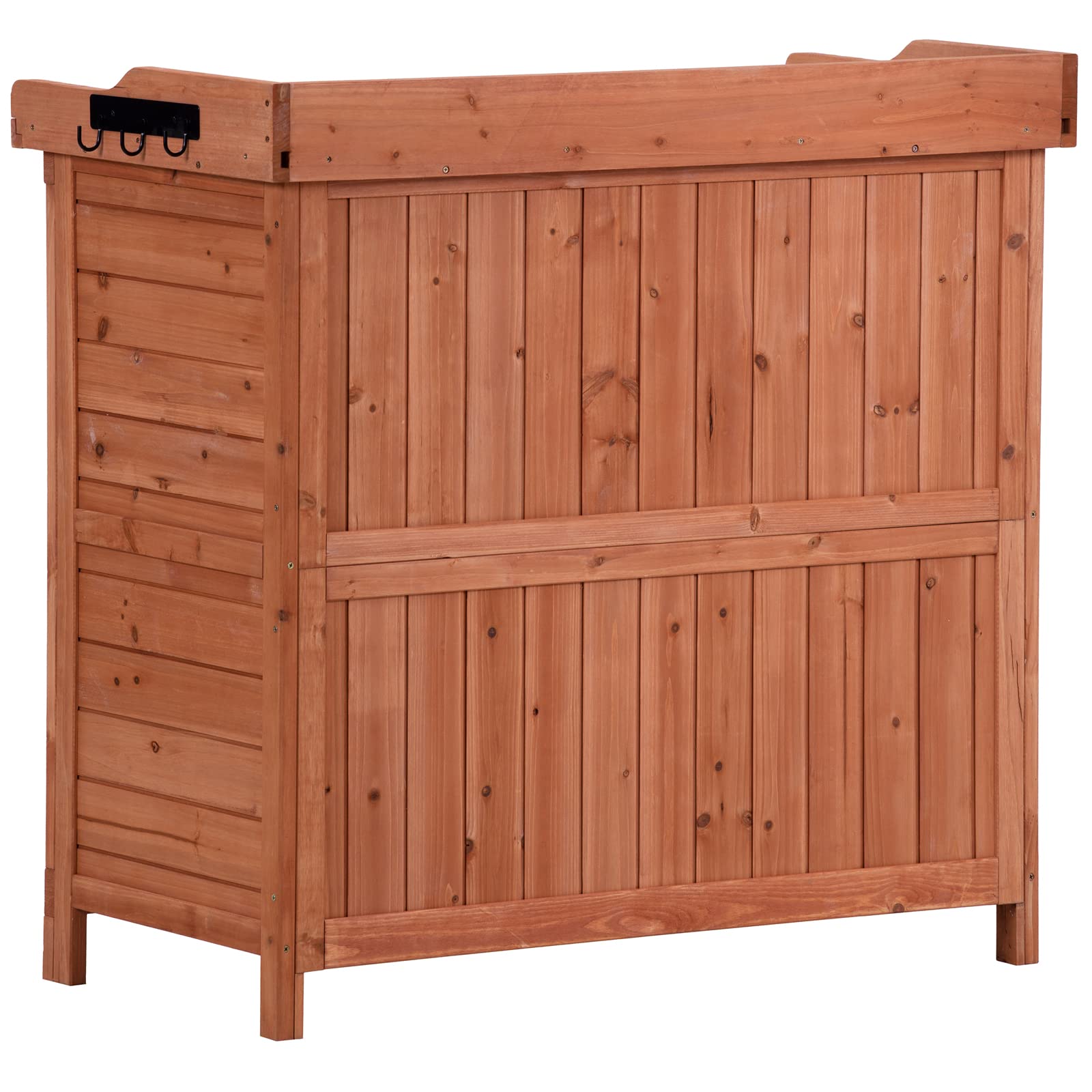 Waterproof Outdoor Wooden Storage Cabinet with Potting Bench - Rustic Garden Shed Organizer with Shelves & Hooks - Durable Fir Wood Construction (Orange) - Perfect for Backyard, Patio, and Gardening Tool Storage