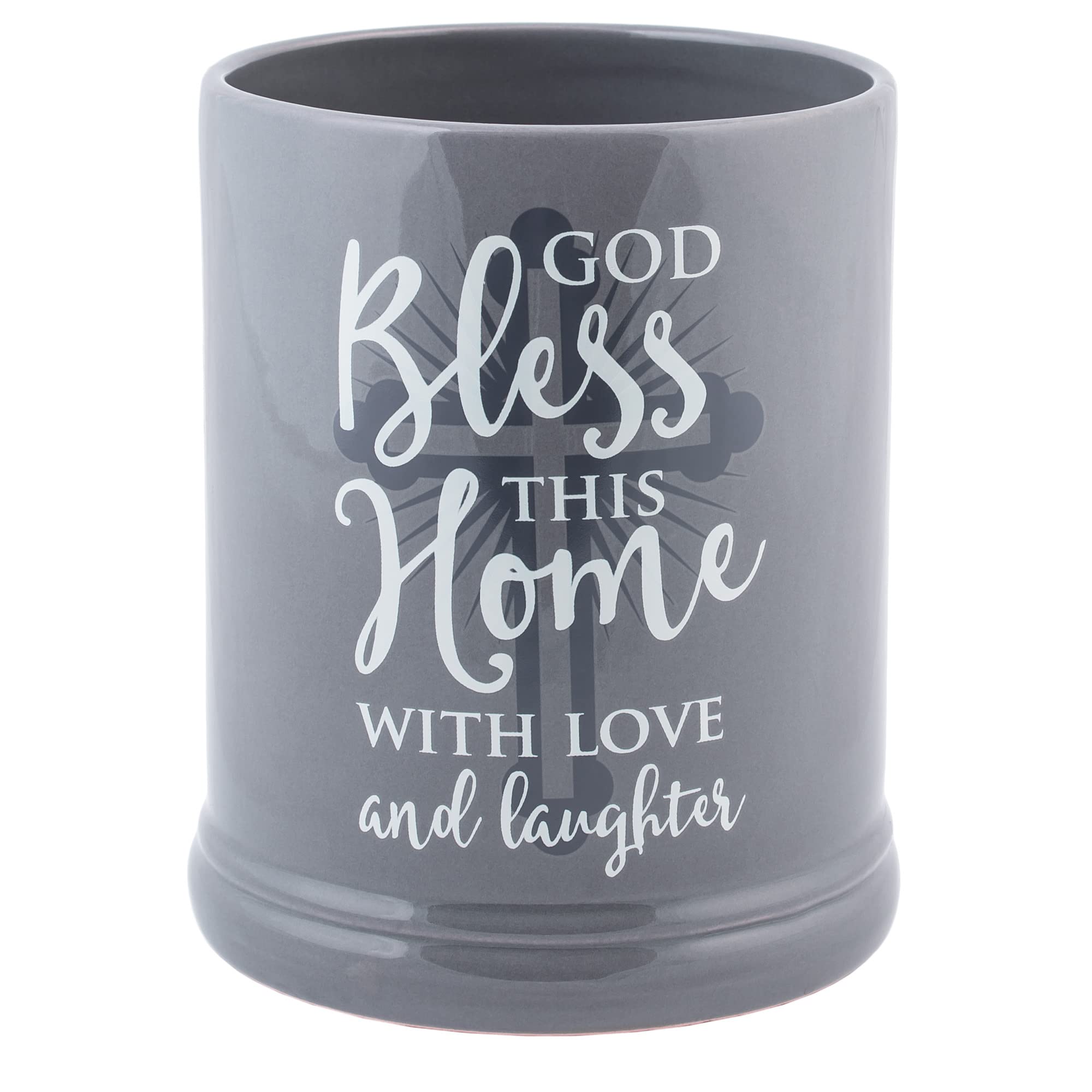 Elanze Designs God Bless This Home with Love Grey Stoneware Electric Jar Candle Warmer - Home Decor Gift for Housewarming, Wedding & Holiday Season | Perfect for Living Room, Bedroom & Office Ambiance