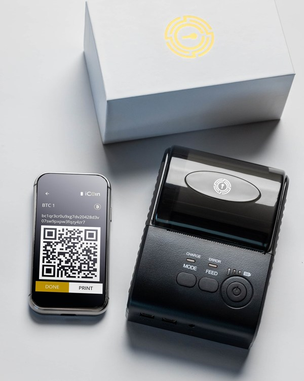 iCoin Hardware Cold Wallet - Secure Digital Crypto Wallet with LCD Touchscreen & Built-in Printer | Bitcoin & Ethereum Storage | Perfect for Crypto Investors & Offline Transactions