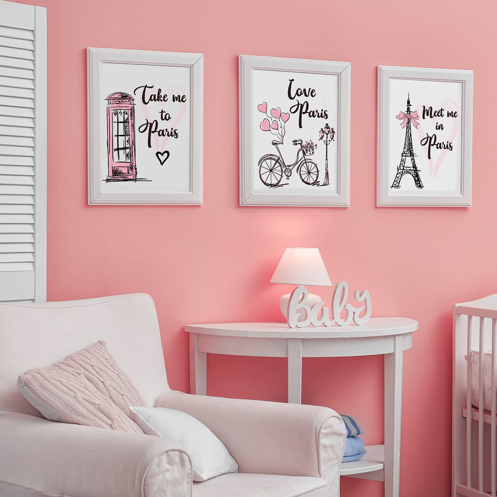 Outus 4-Piece Paris Wall Art Set - Pink Eiffel Tower Prints, Romantic Unframed Posters (8x10 Inch) for Bedroom, Living Room, Bathroom & Office Decor | Perfect for Girls' Rooms, French-Themed Home & Gift Ideas