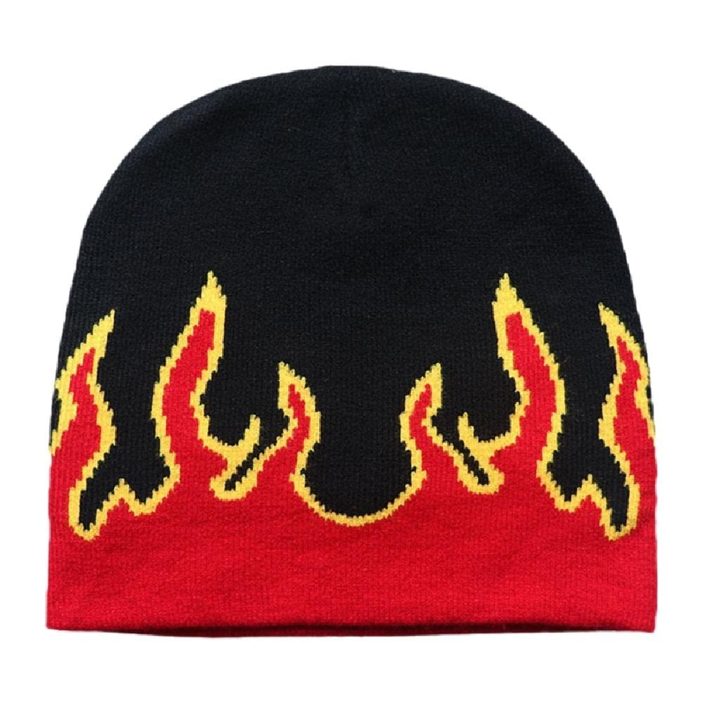 Trendy Y2K Flame Skull Beanie Hat - Slouchy Knit Skullies Cap for Men & Women - Perfect for Winter Fashion, Streetwear, and Outdoor Activities