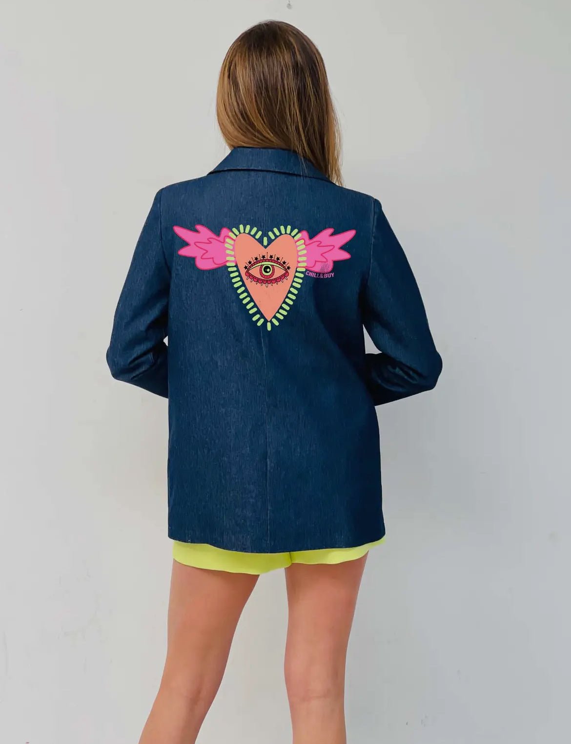 Fleepy Eyes Women's Lined Denim Blazer - Elegant Structured Jacket with Refined Details for Work, Office & Casual Outfits