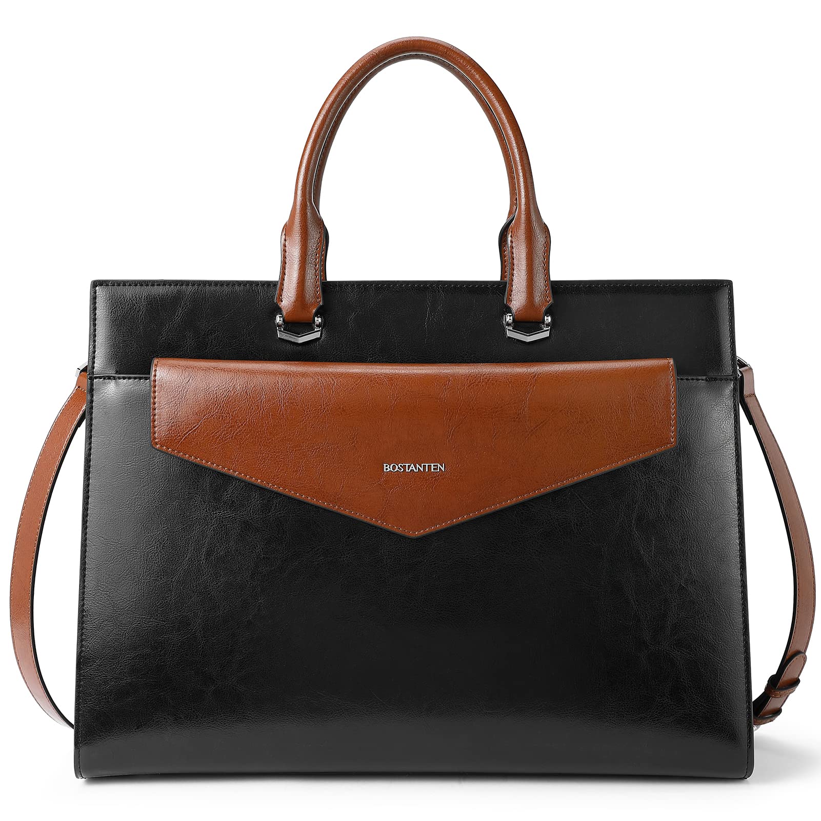BOSTANTEN Women's Genuine Leather Laptop Briefcase Tote Bag - 15.6 Inch Work Bag for Business Office & Travel (Beige) | Professional Business Handbag for Women | Perfect for Commuting, Meetings & Business Trips