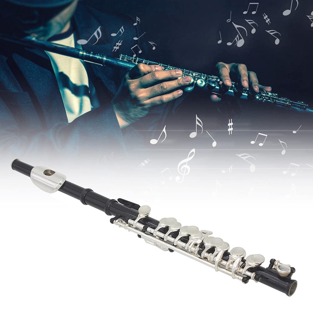 **16 Hole C Piccolo Flute Set - Silver Plated Detachable Piccolo with Screwdriver, Cleaning Tools & Case - Beginner Flute Kit for Students & Band (Black) - Perfect for Practice, Performances & Music Classes**