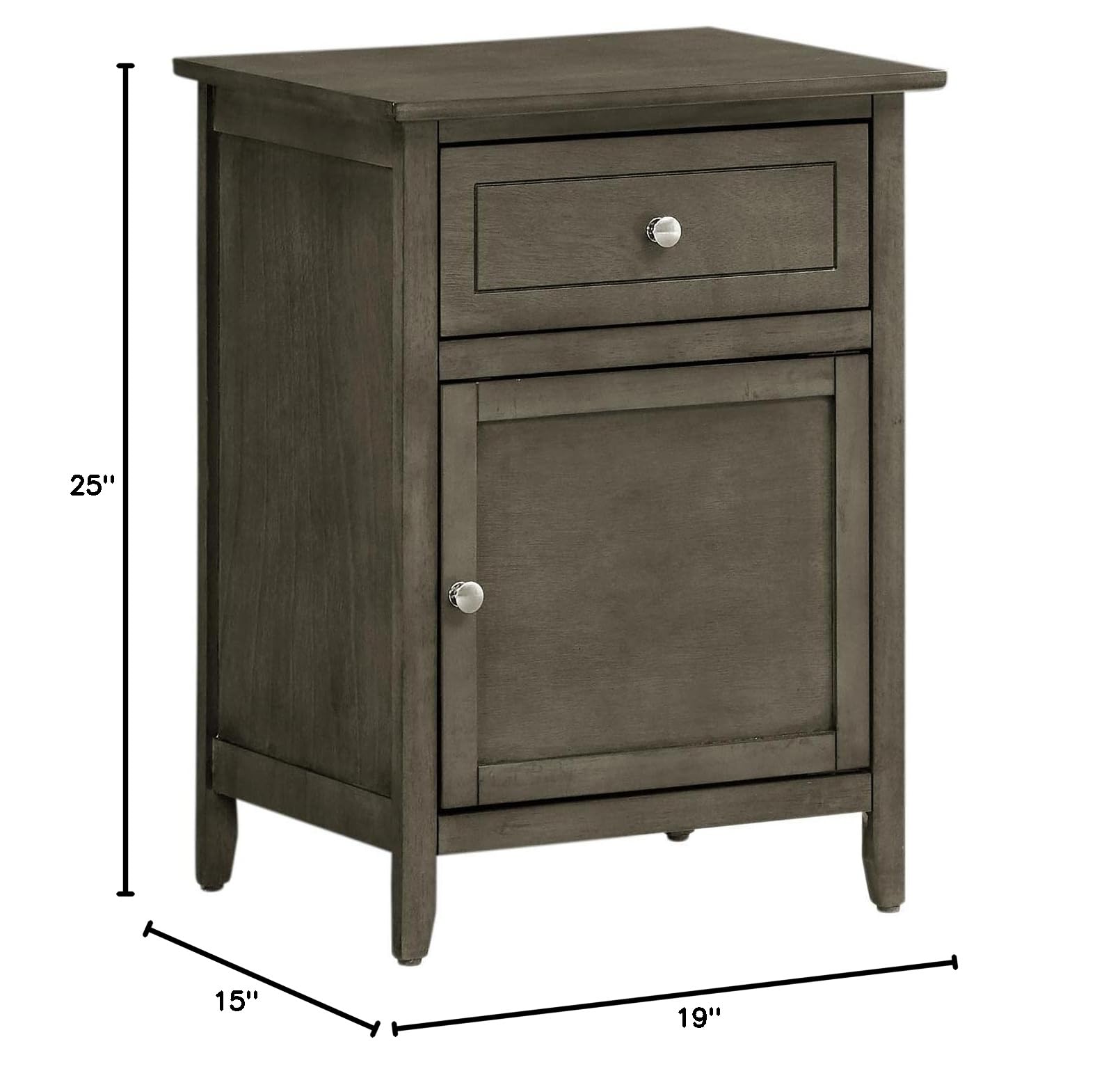 Glory Furniture Izzy 1-Drawer 1-Door Nightstand in Gray - Modern Bedside Table for Bedroom, Living Room & Guest Room - Compact Storage Solution with Sleek Design